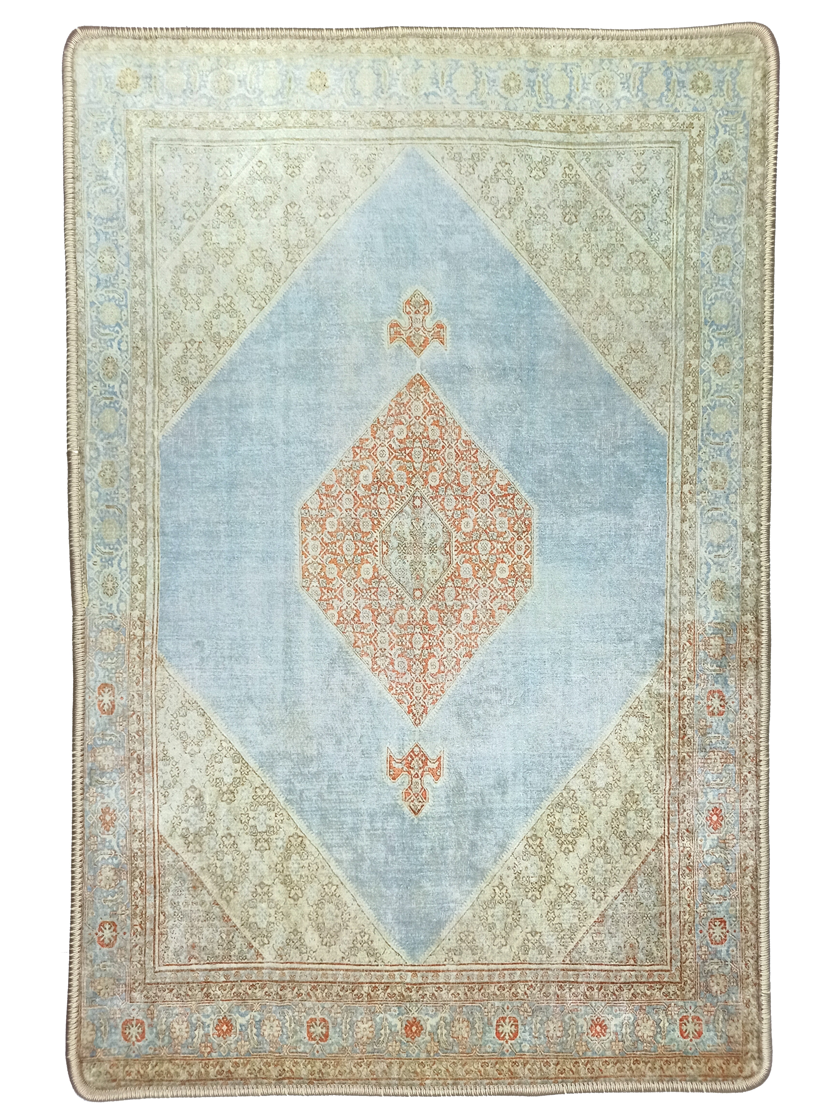 Decorative Contemporary Gold & Light Blue Machine-Made Rug – World Of Rugs