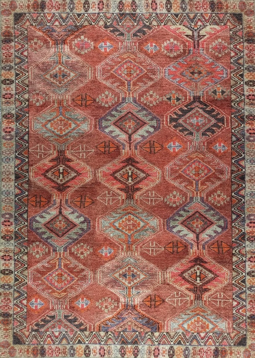 Kaki Rug Turkish Vintage Terracotta Red Orange Pink Rug