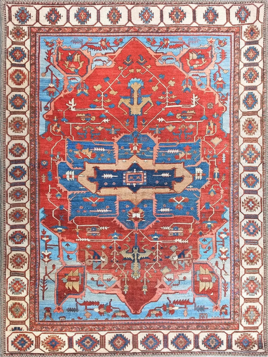 3x4 Red and Blue Turkish Silk Rug – Home and Rugs