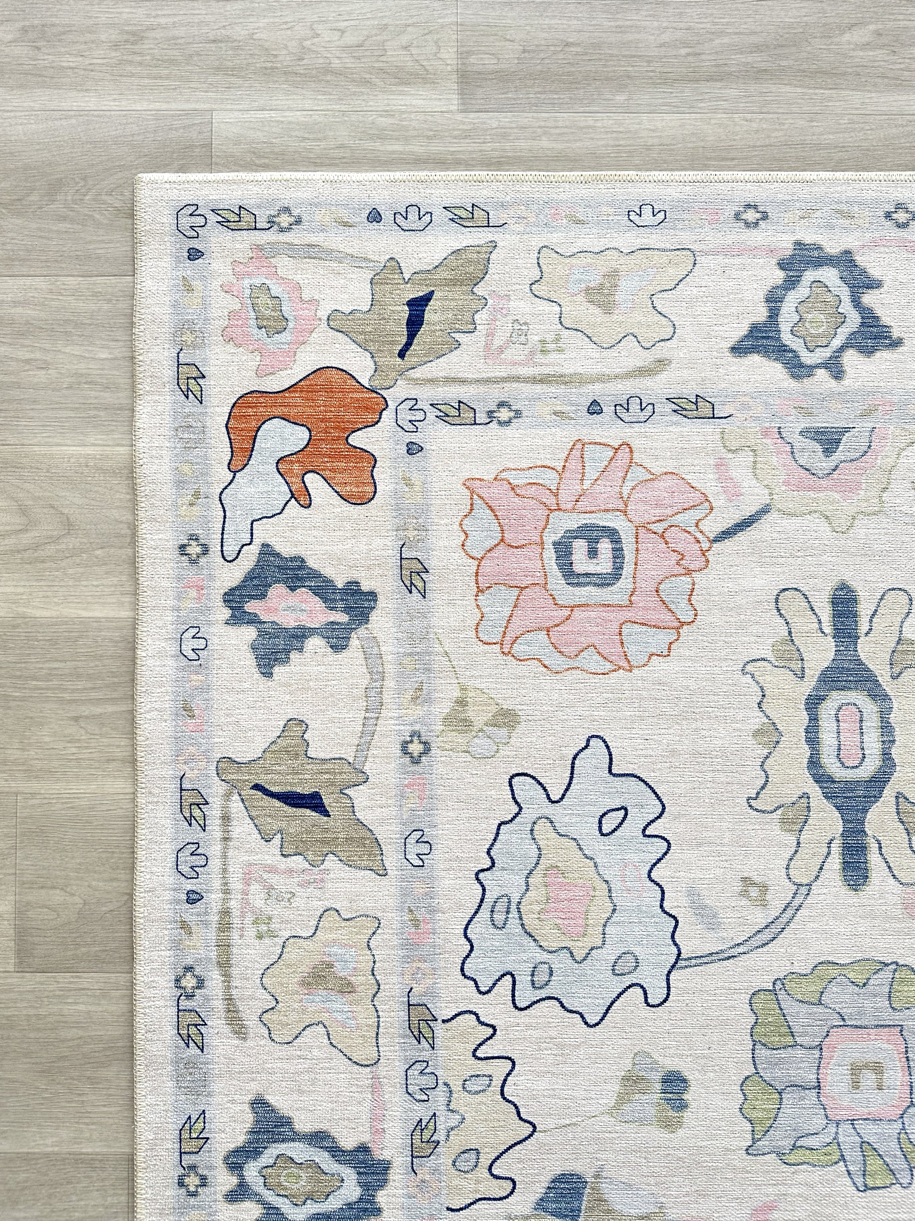 White Oushak Rug, Vintage Turkish Floral Pastel Large Oversized