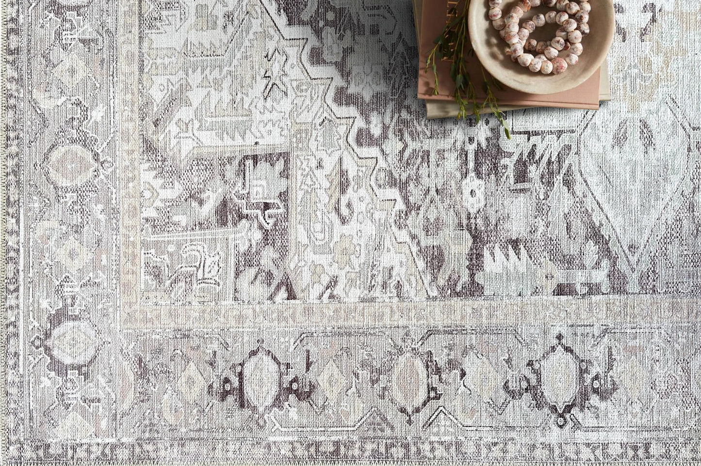 Tapis persan moderne et naturel, tapis géométriques à médaillon vintage inspiré de Heriz, pastel clair délavé, pour salon, chambre à coucher, salle de bain, cuisine