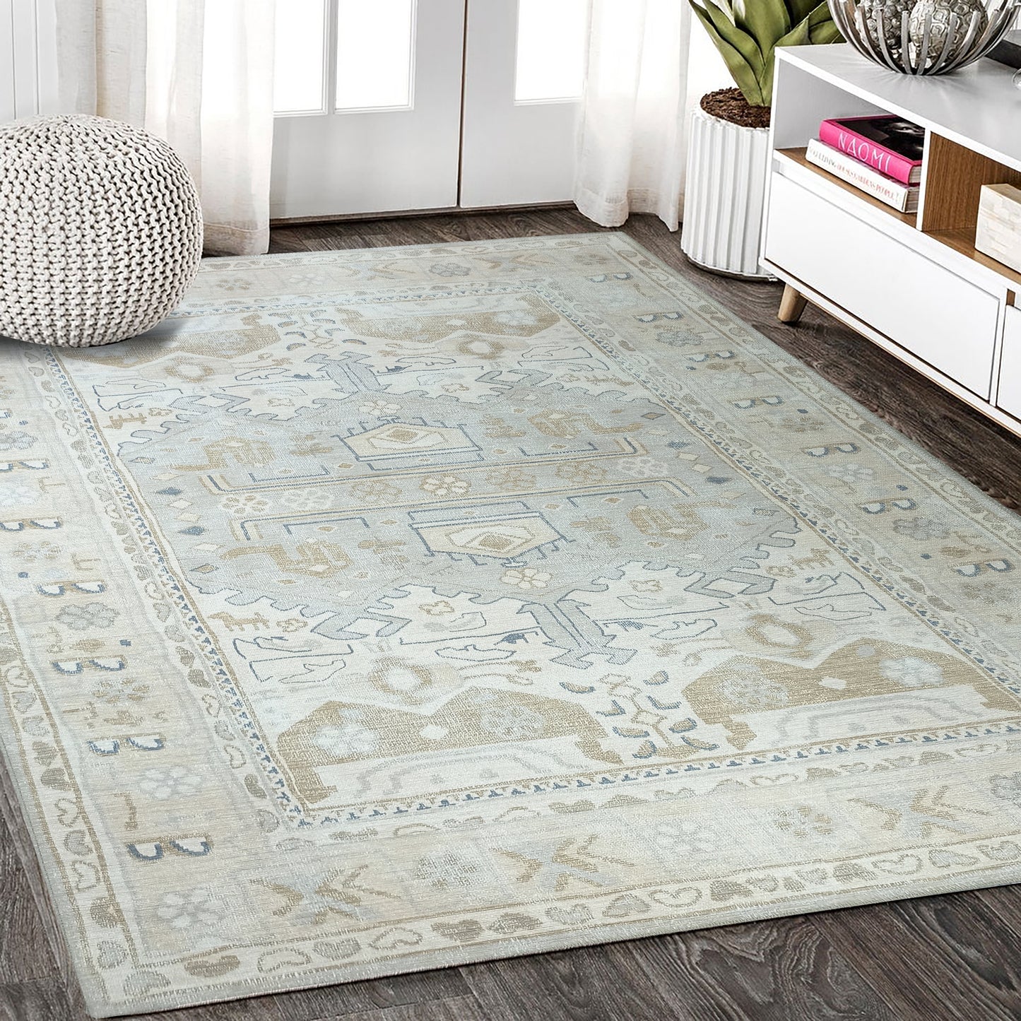 Neutral Earth Vintage Rug, Shades of Beige Ivory Natural Turkish Geometric Floral Antique Inspired Area Rugs Living room Bedroom Nursery