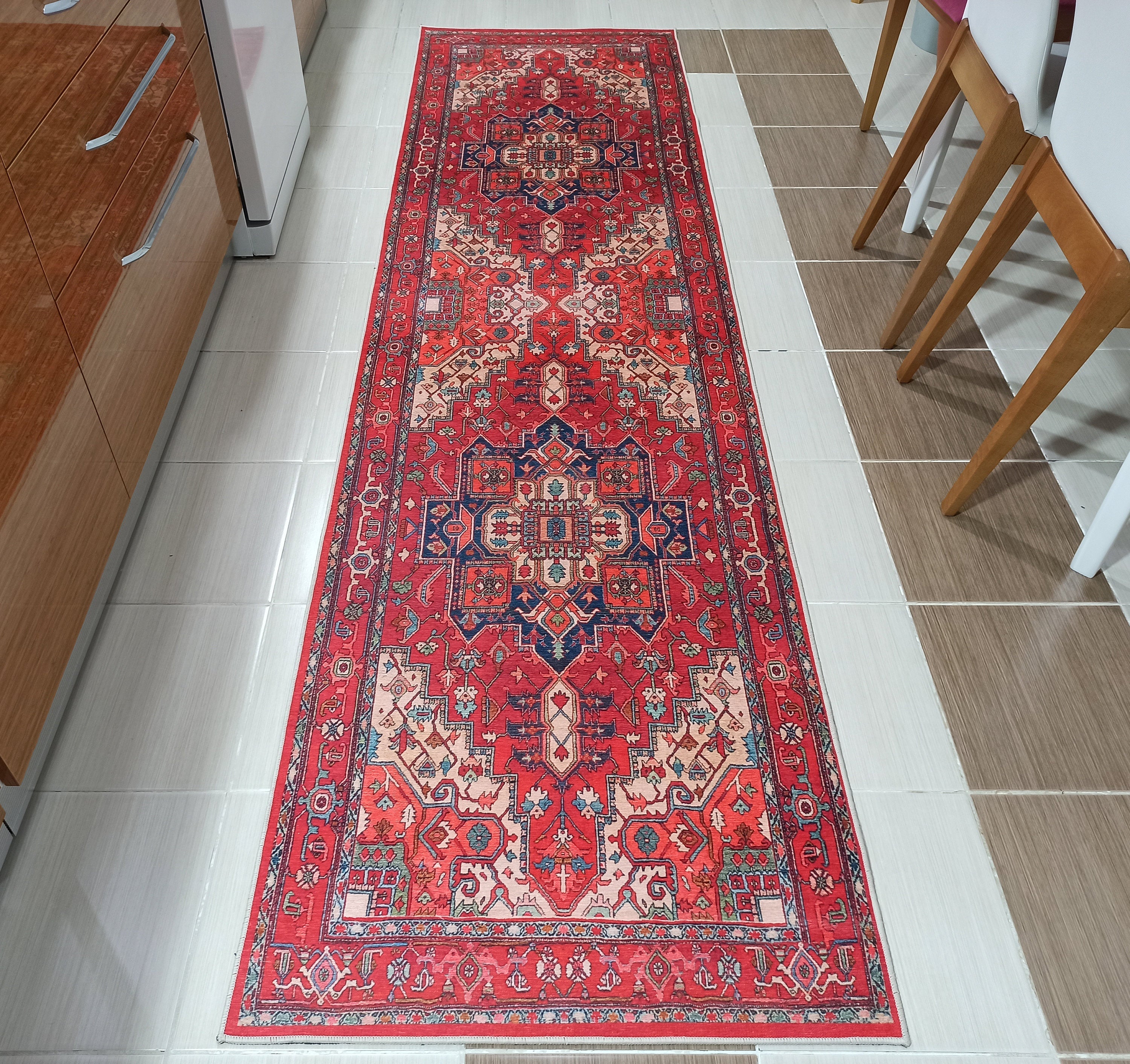 ALin Rug Red Vintage Geometric Faded Rug-Rugs-Fame Rugs-2'x3' ft 60x90 cm-fame