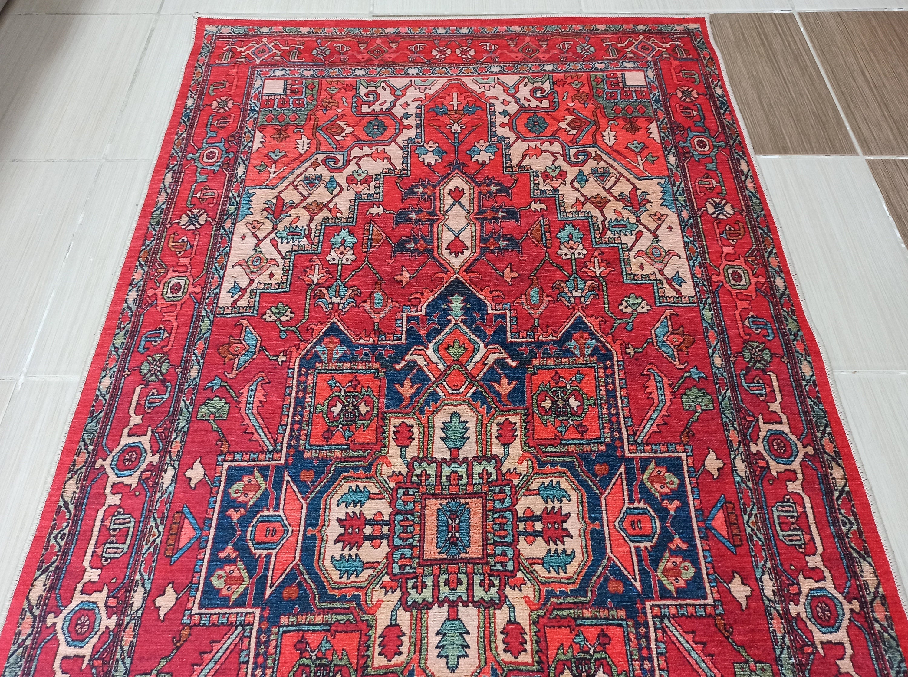 ALin Rug Red Vintage Geometric Faded Rug-Rugs-Fame Rugs-2'x3' ft 60x90 cm-fame