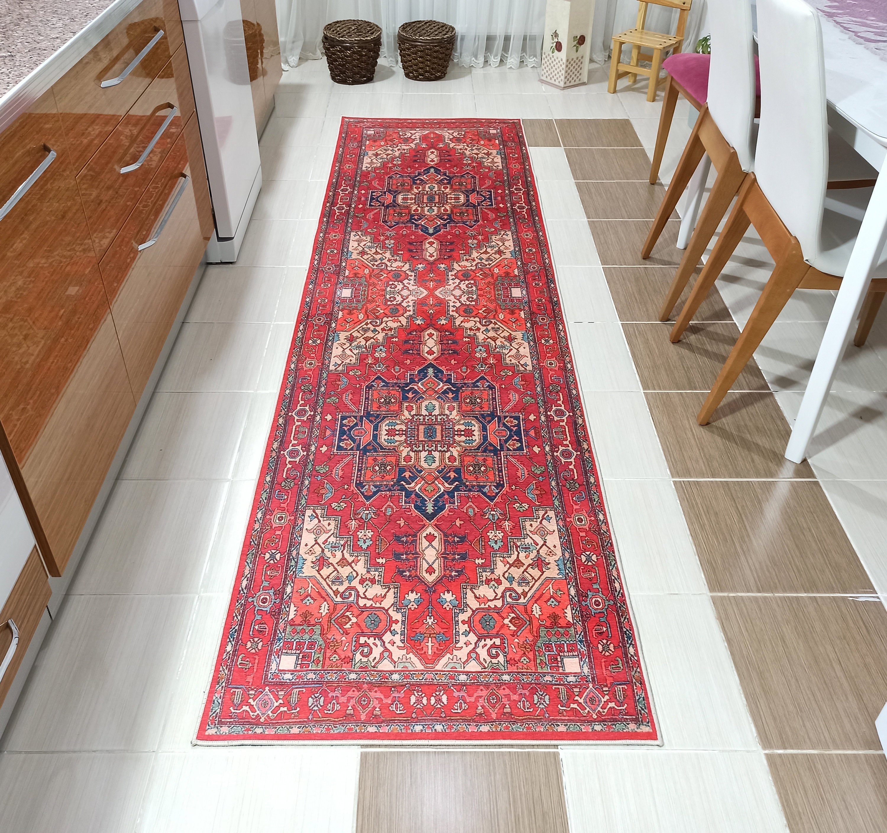 ALin Rug Red Vintage Geometric Faded Rug-Rugs-Fame Rugs-2'x3' ft 60x90 cm-fame