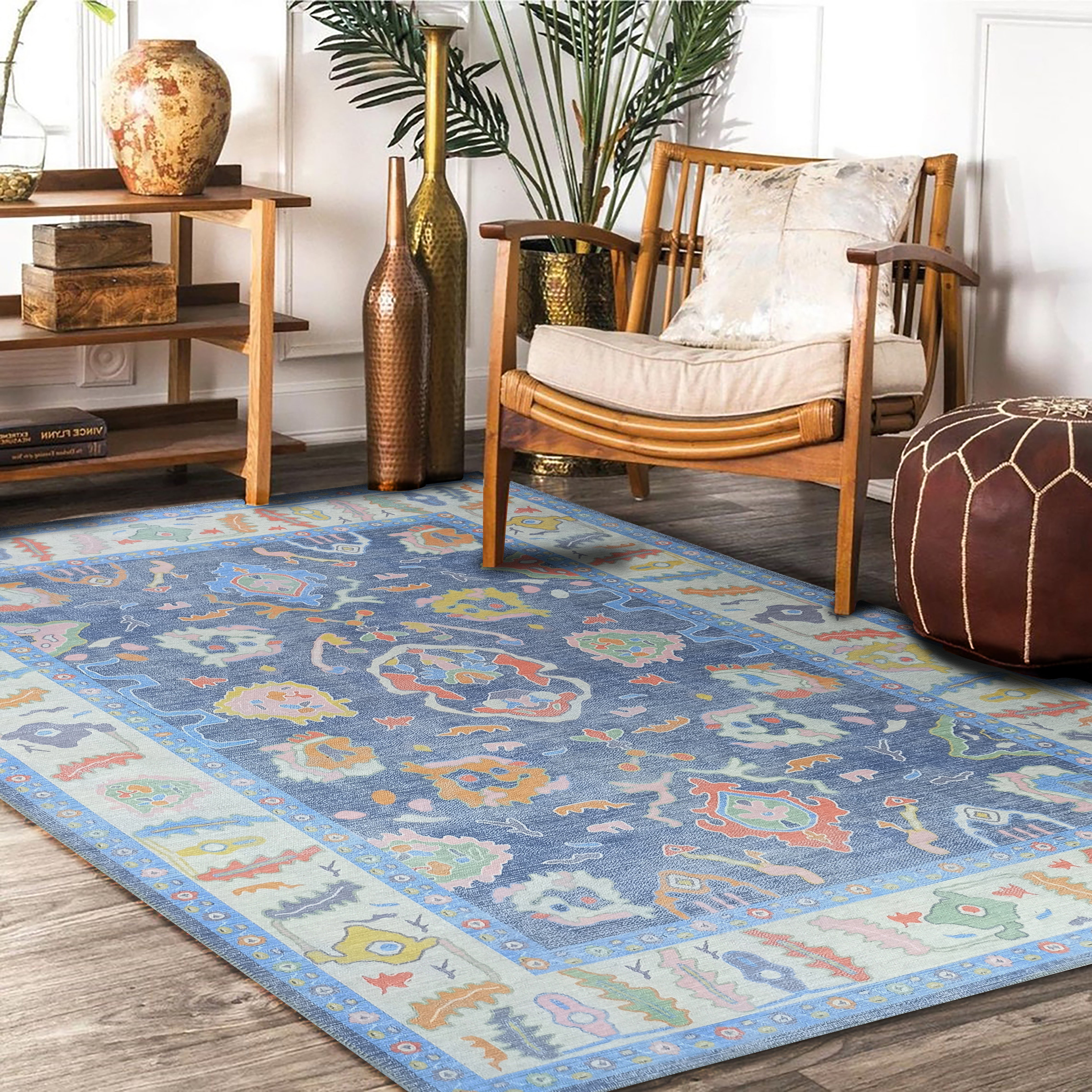 Adeline Pastel Blue Modern Oushak Rug-famerugs-2&#39;x3&#39; ft 60x90cm-fame