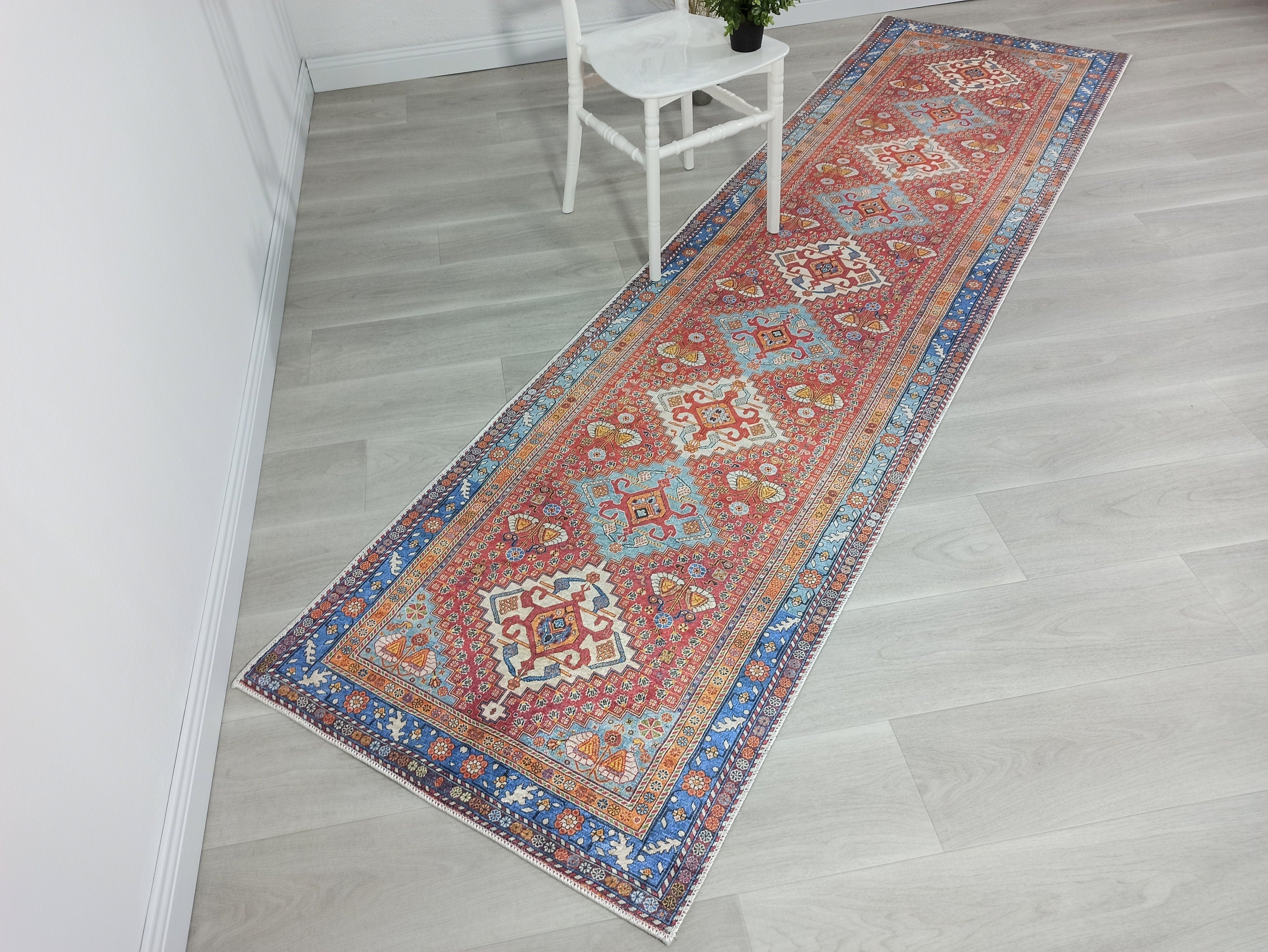 Adia Rug Turkish Red Orange Blue Rug-Rugs-Fame Rugs-2'x3'ft 60x90cm-fame