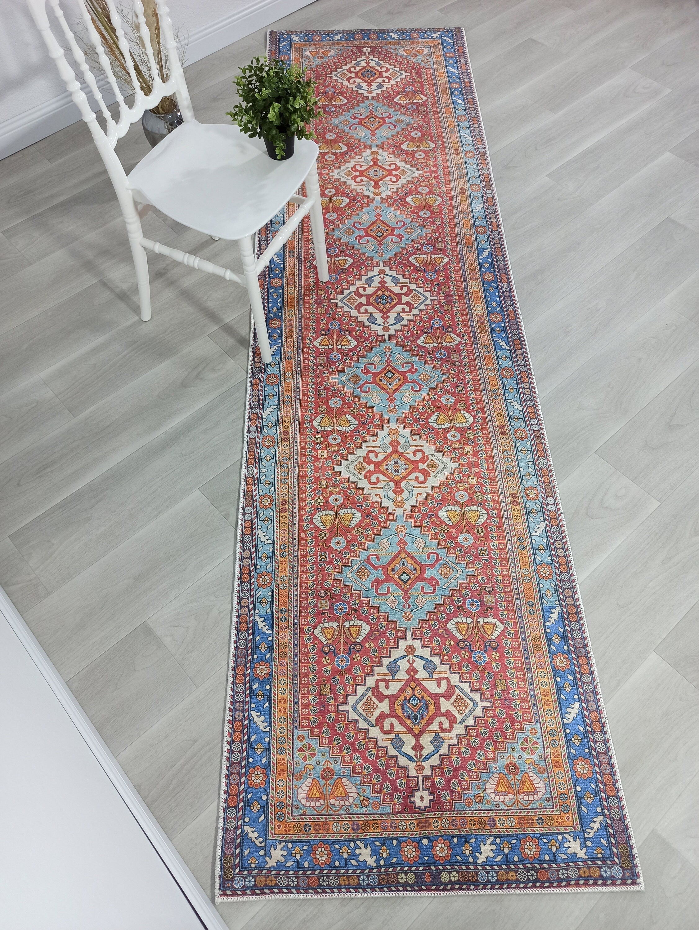 Adia Rug Turkish Red Orange Blue Rug-Rugs-Fame Rugs-2'x3'ft 60x90cm-fame