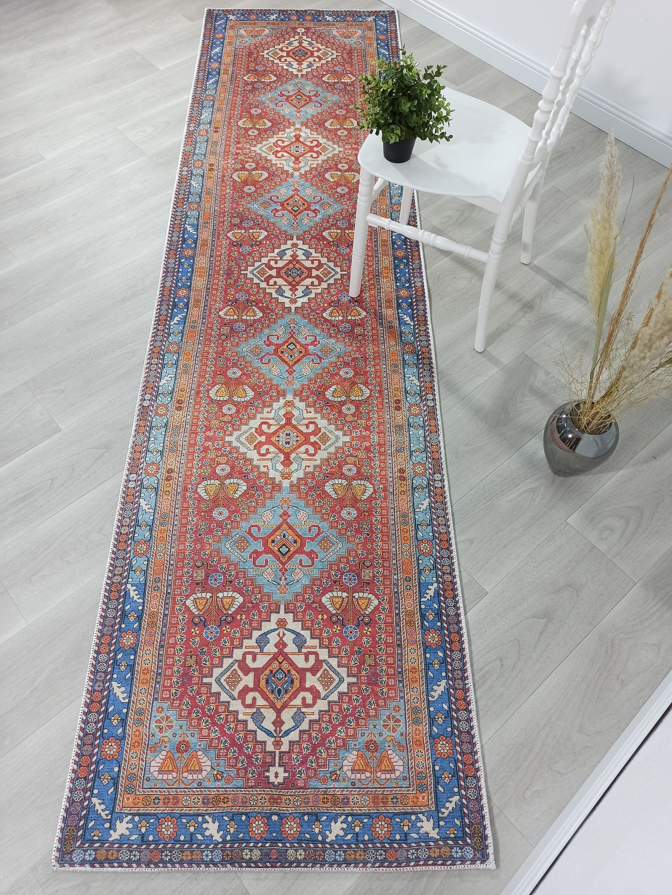 Adia Rug Turkish Red Orange Blue Rug-Rugs-Fame Rugs-2'x3'ft 60x90cm-fame