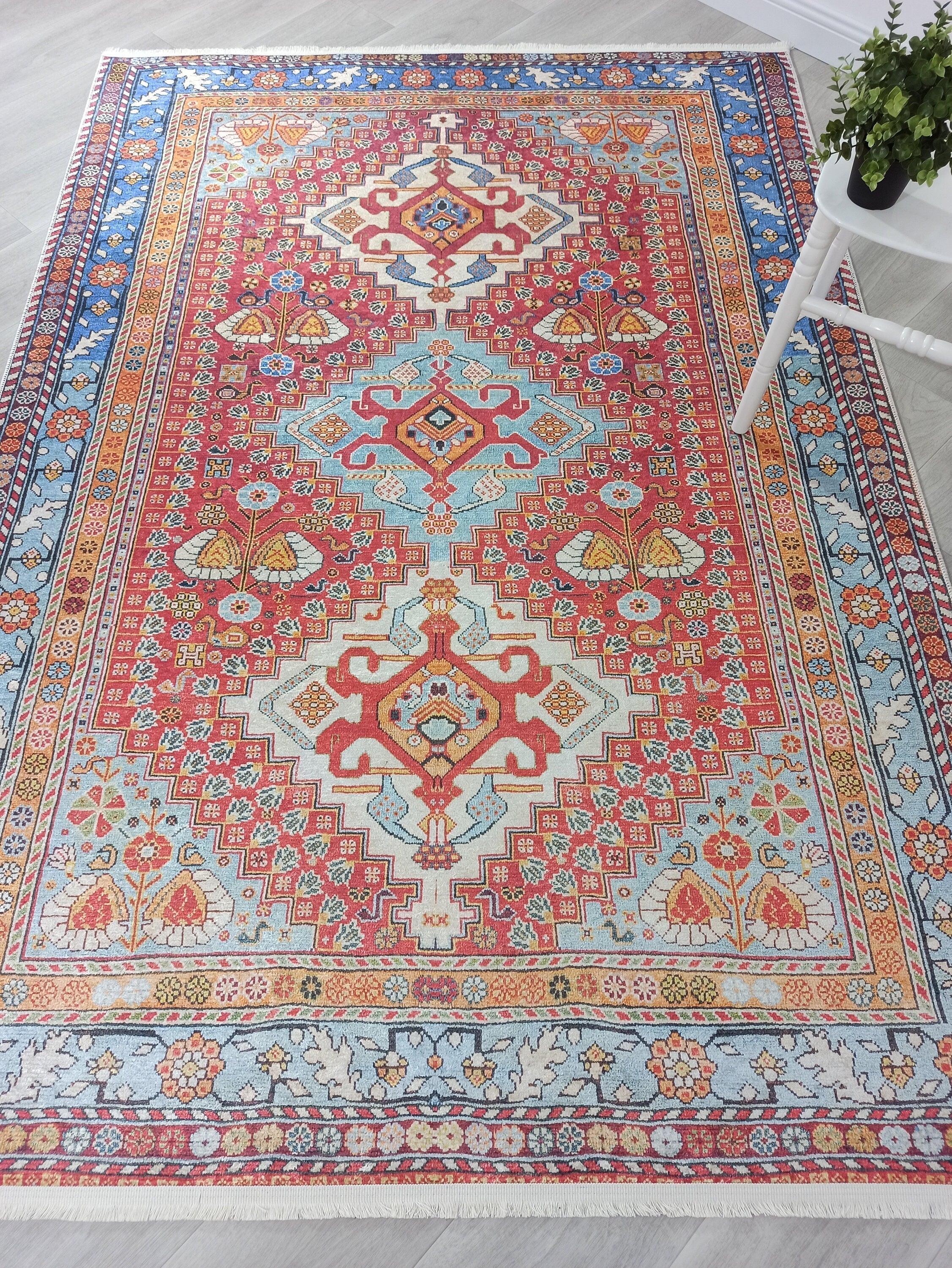 Adia Rug Turkish Red Orange Blue Rug-Rugs-Fame Rugs-2'x3'ft 60x90cm-fame