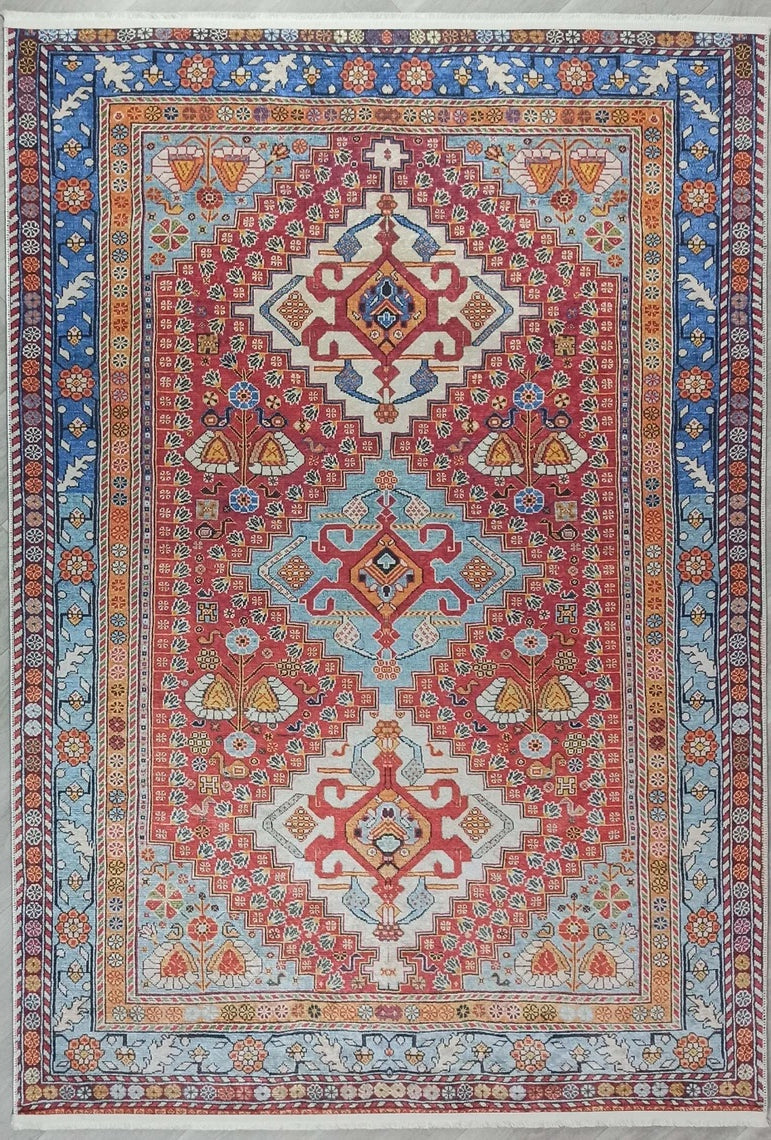 Adia Rug Turkish Red Orange Blue Rug-Rugs-Fame Rugs-2'x3'ft 60x90cm-fame