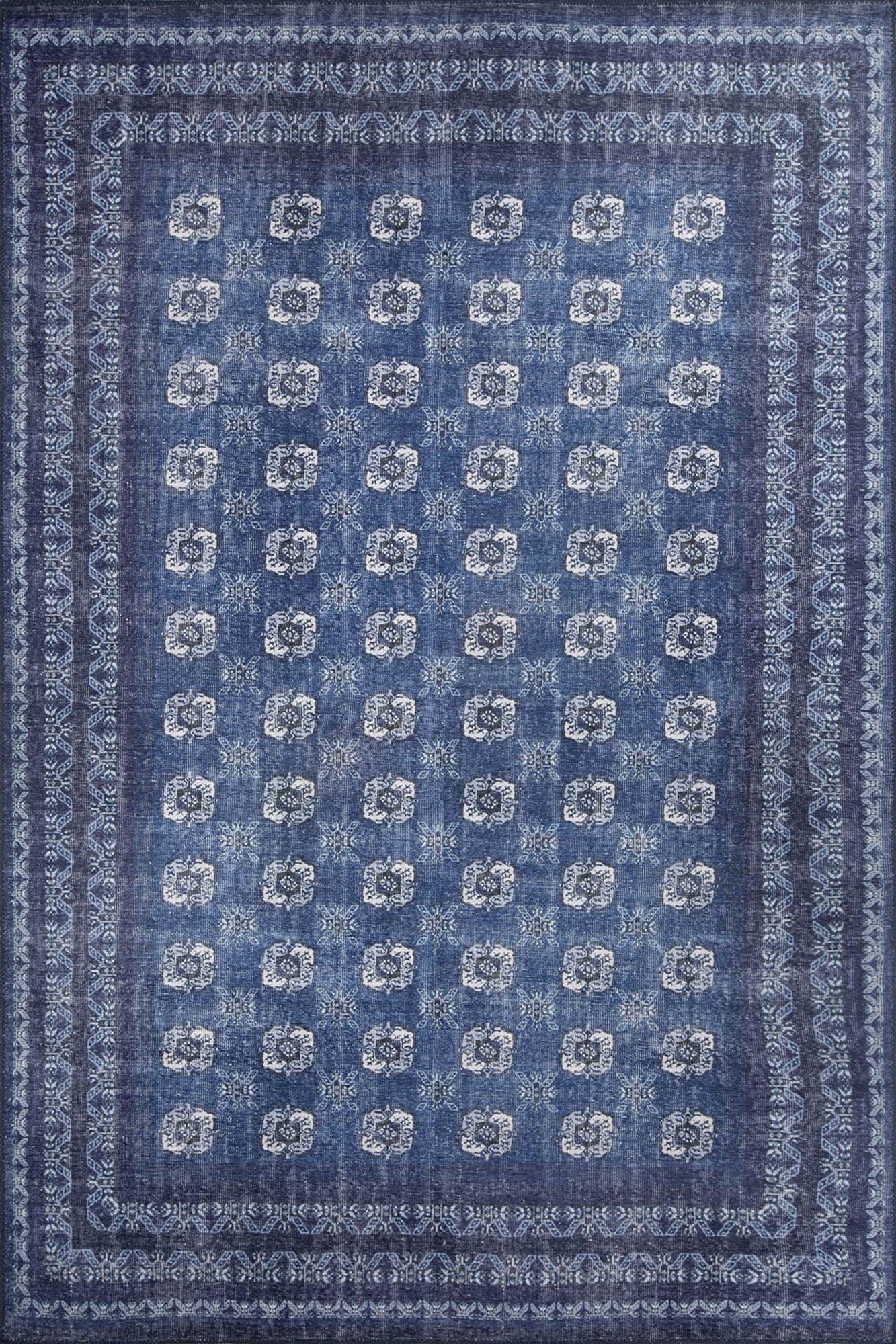 Afda Vintage Blue Afghan Rug-Rugs-Fame Rugs-2'x3' ft 60x90 cm-fame