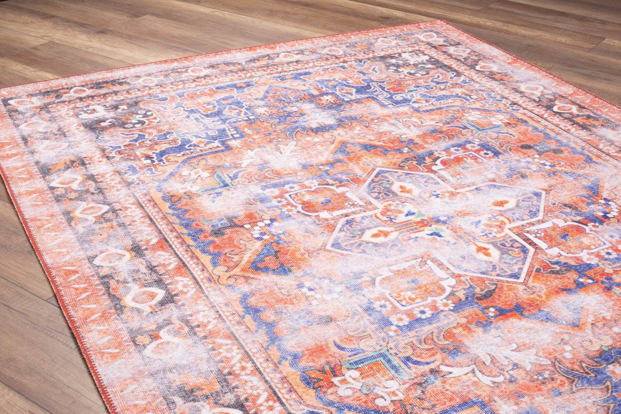 Afra Oriental Orange and Blue Faded rug-Rugs-Fame Rugs-2'x3' ft 60x90 cm-fame