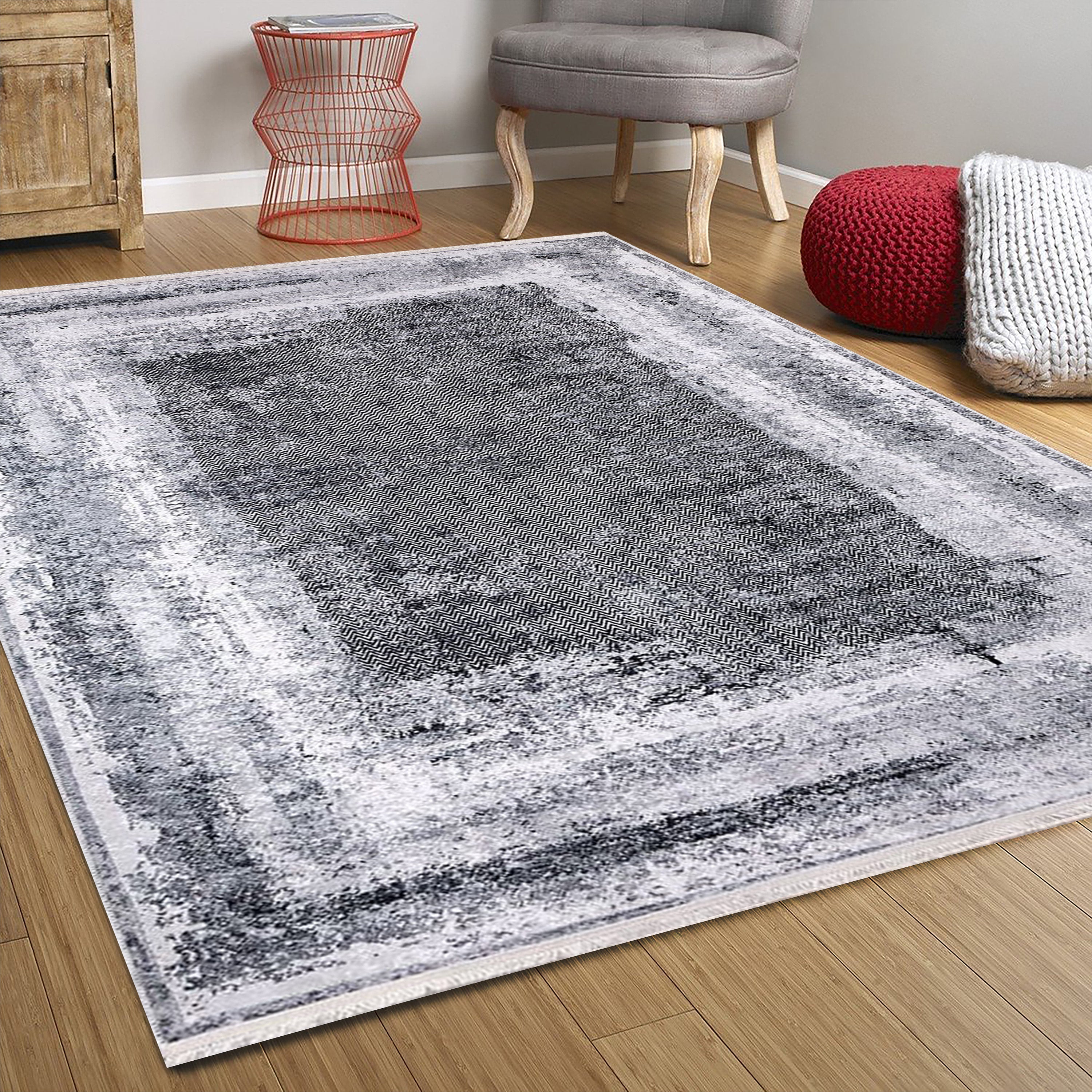 Alae Abstract Distressed Neutral Gray Rug-Fame Rugs-2'x3'ft 60x90cm-fame