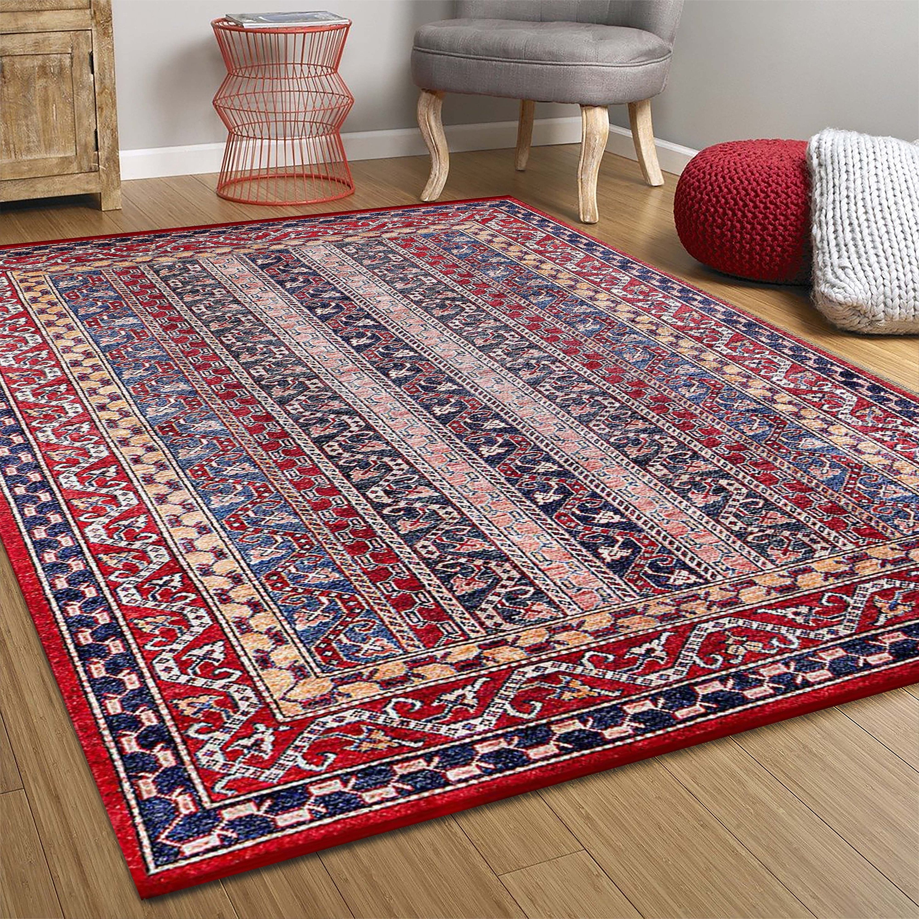 Alaska Red Turkish Kilim Striped Rug-Fame Rugs-2'x3'ft 60x90cm-fame