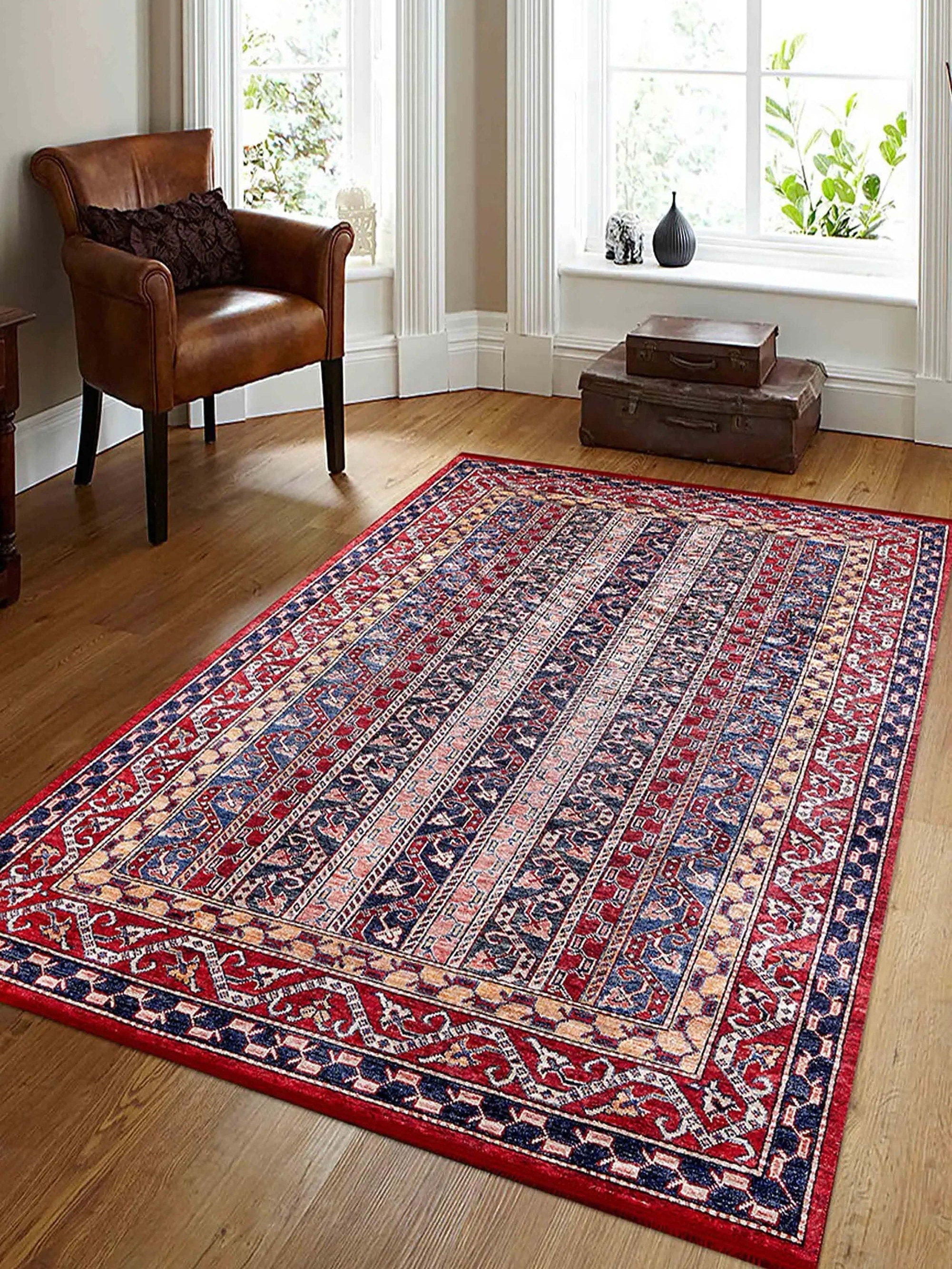 Alaska Red Turkish Kilim Striped Rug-Fame Rugs-2'x3'ft 60x90cm-fame