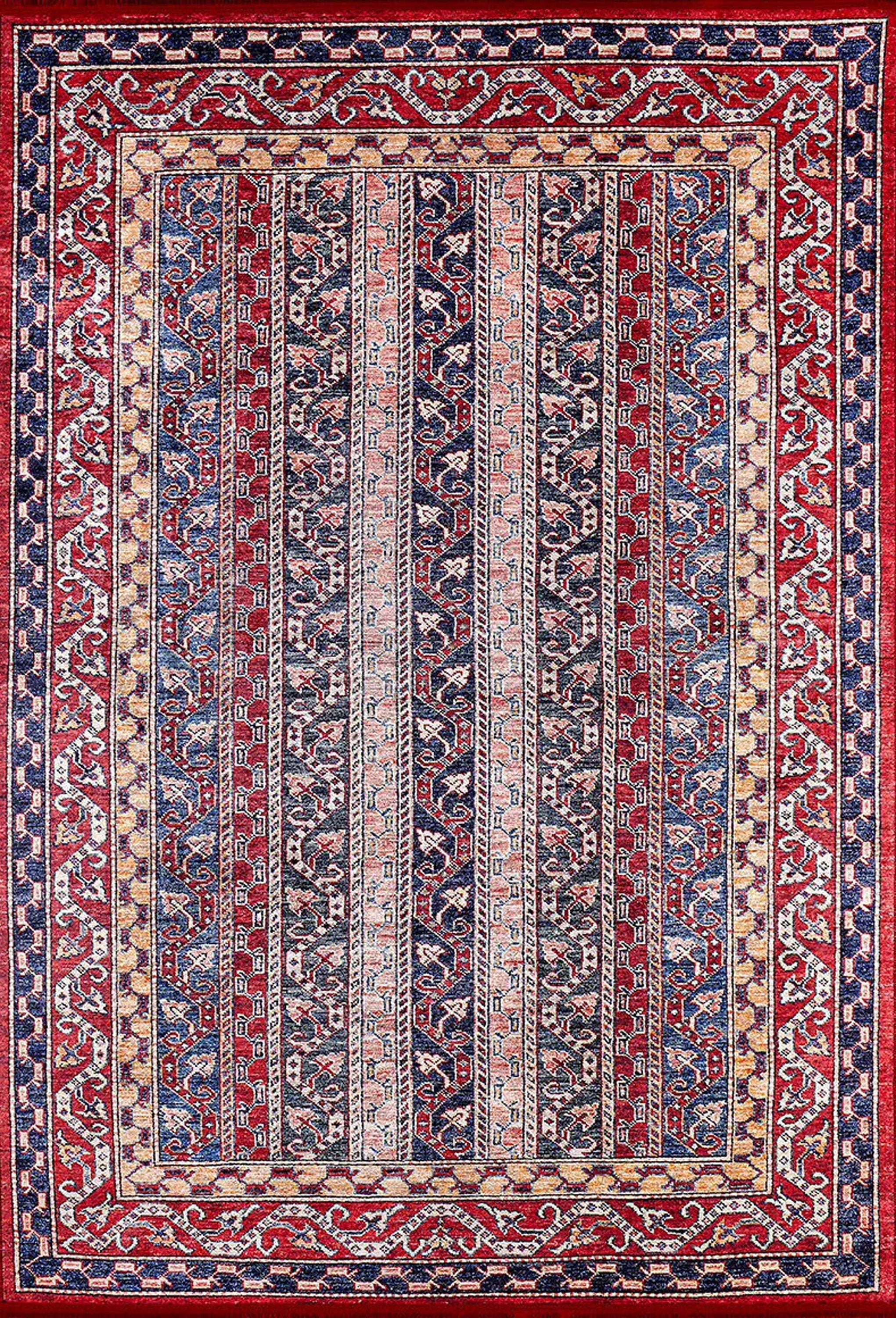 Alaska Red Turkish Kilim Striped Rug-Fame Rugs-2'x3'ft 60x90cm-fame