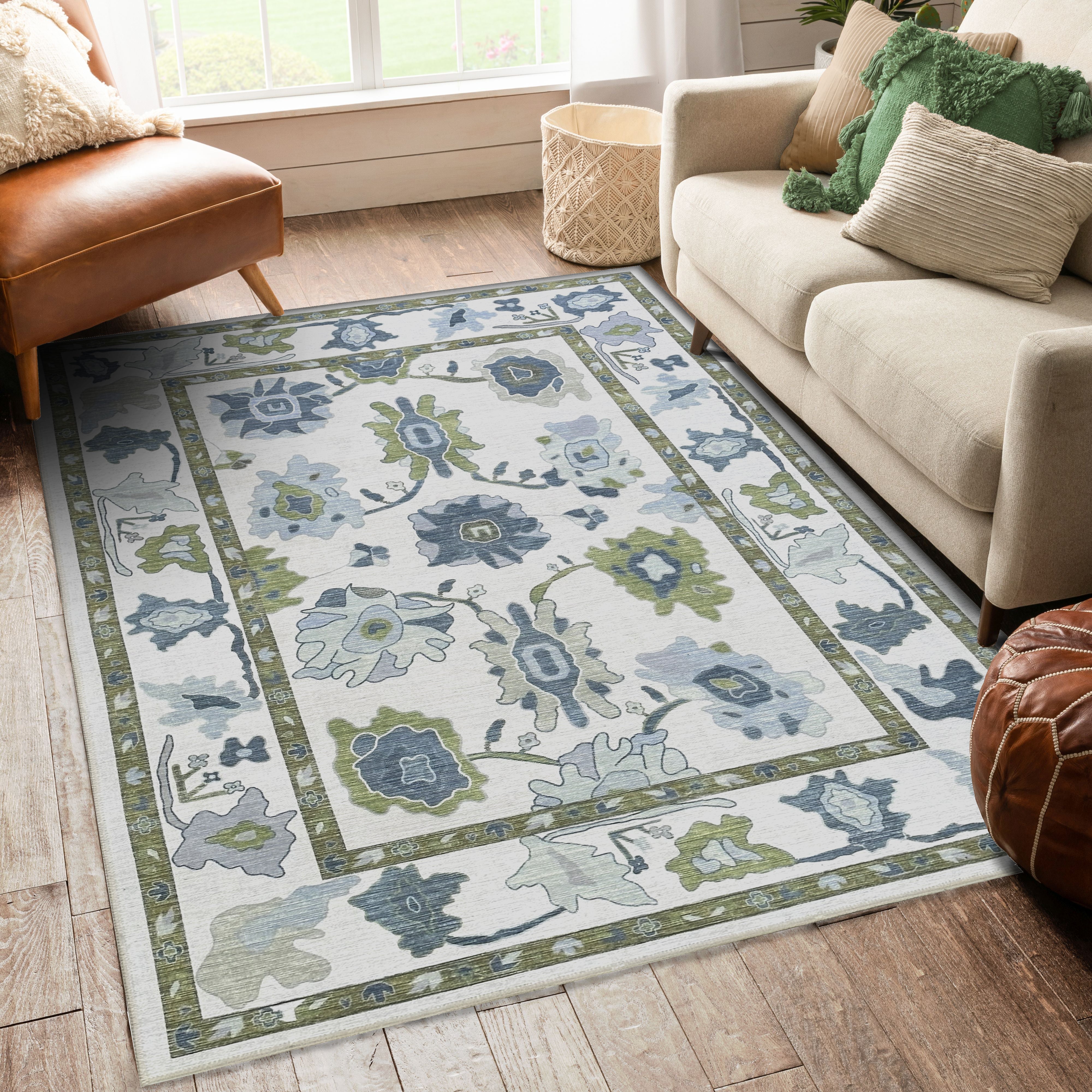 Alienore Green Blue Modern Oushak Rug-Oushak Rug-famerugs-2'x3' ft 60x90cm-fame