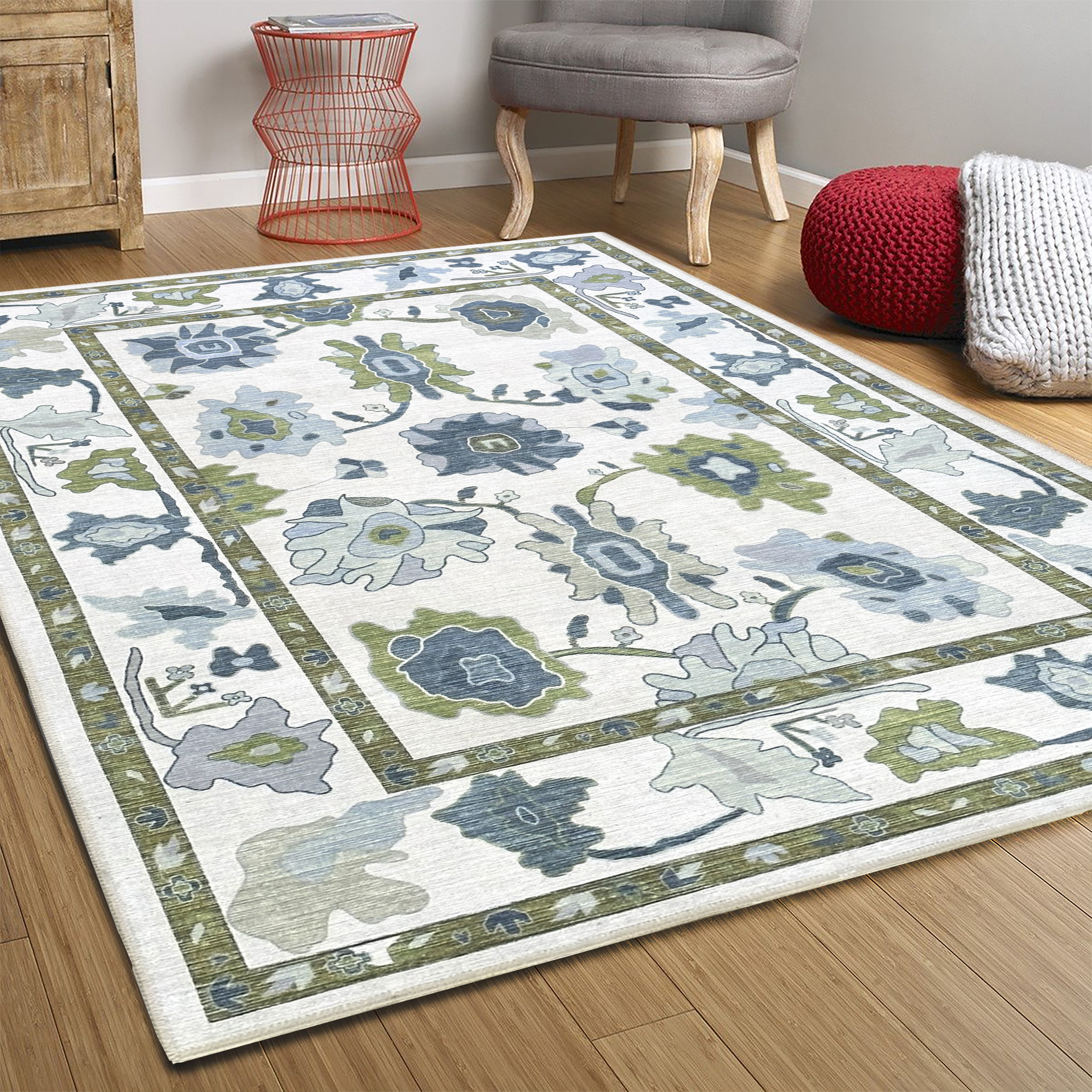 Alienore Green Blue Modern Oushak Rug-Oushak Rug-famerugs-2'x3' ft 60x90cm-fame