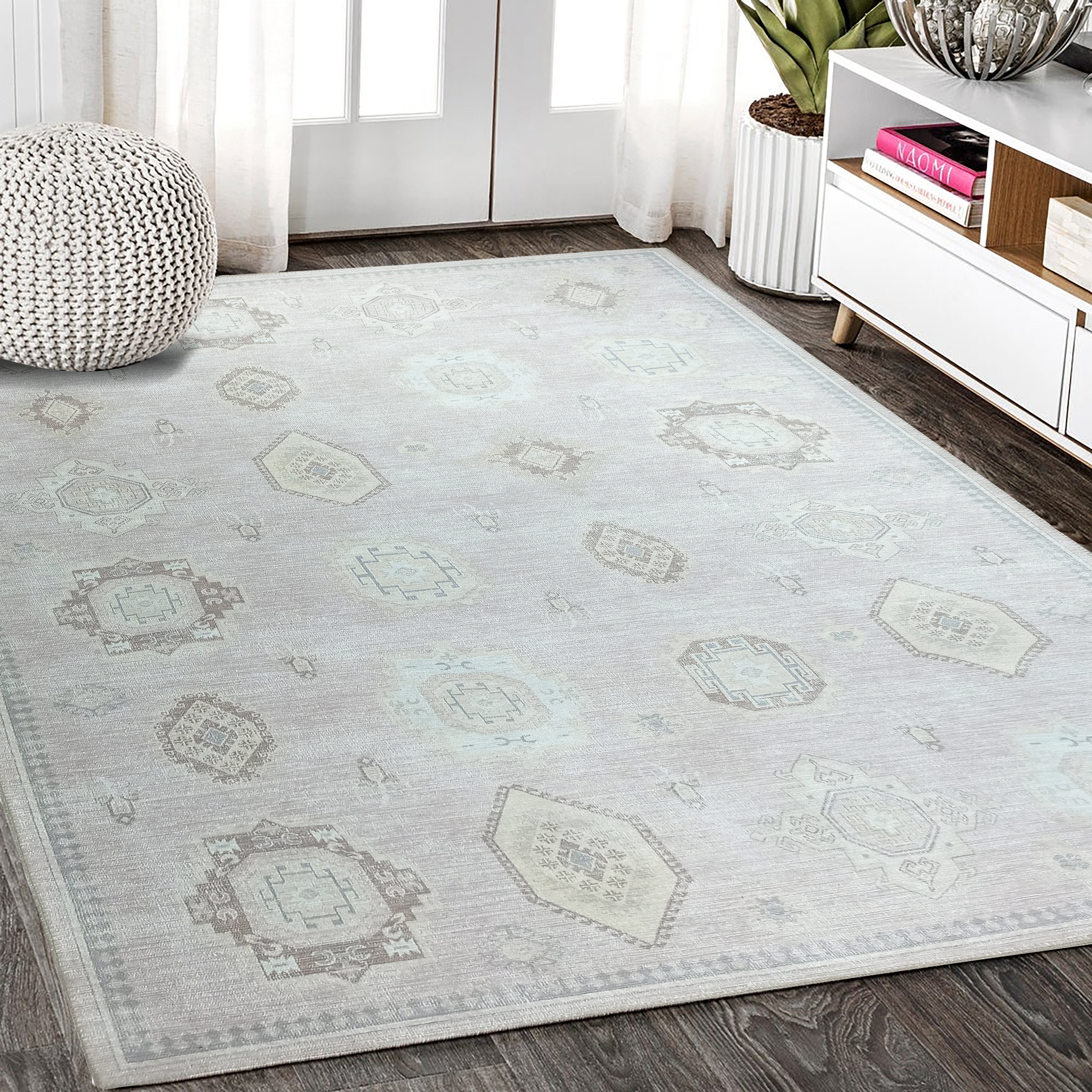 Amery Beige Pale Blush Brown Antique Oushak Rug-famerugs-2&#39;x3&#39; ft 60x90cm-fame