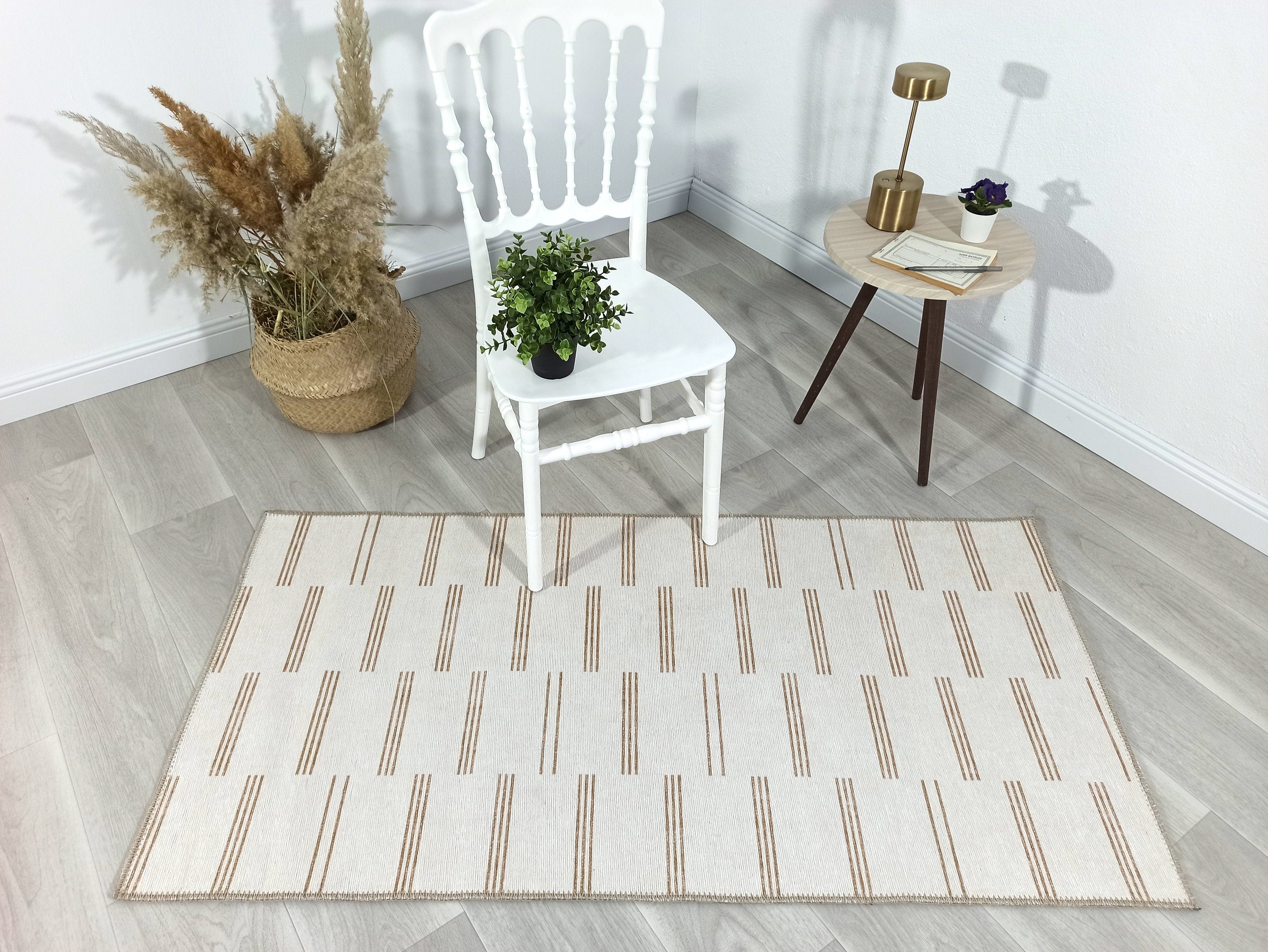 Ana Rug Turkish Neutral Striped Faded Beige Brown Rug-Rugs-Fame Rugs-2'x3' ft 60x90 cm-fame