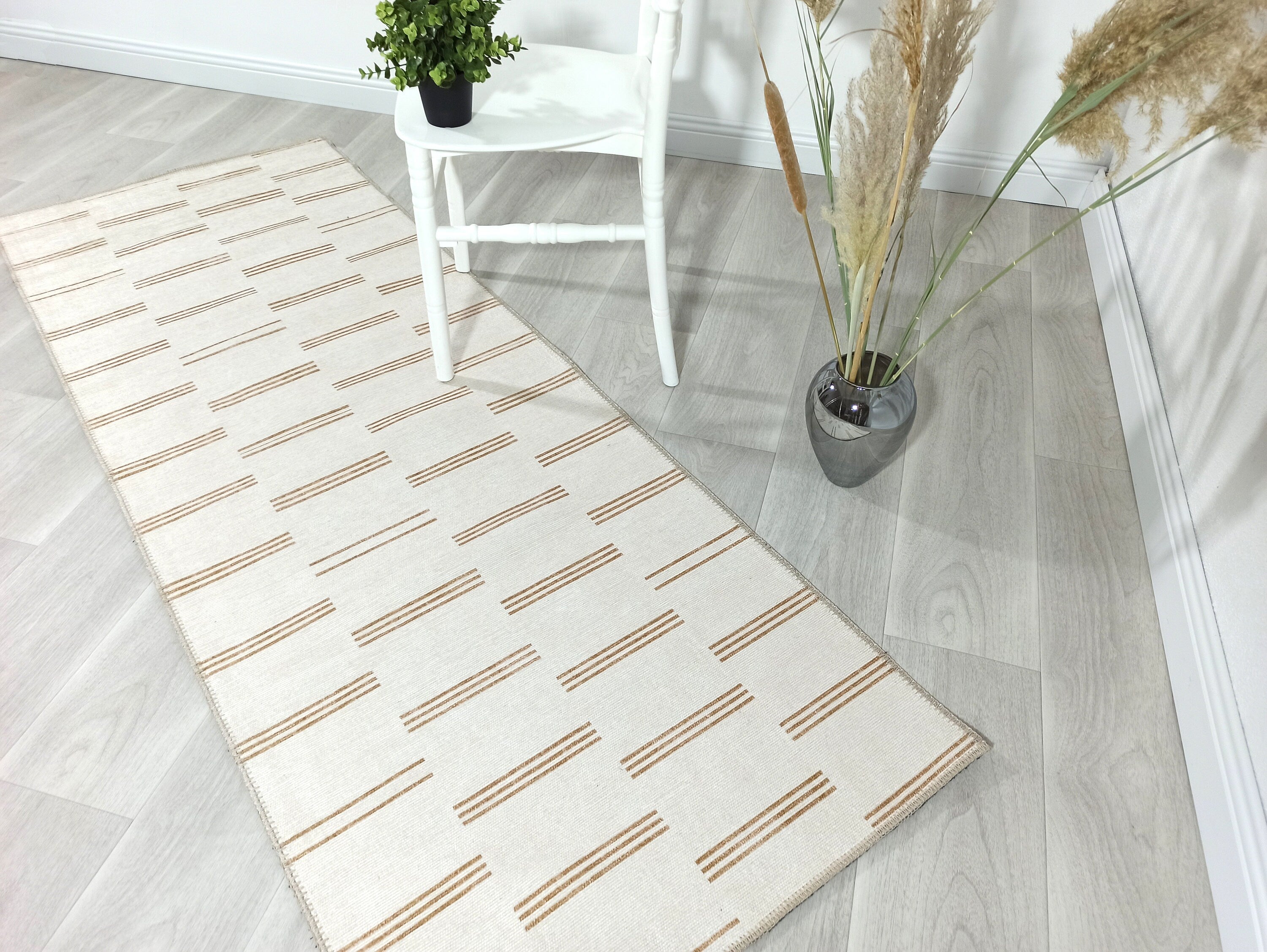 Ana Rug Turkish Neutral Striped Faded Beige Brown Rug-Rugs-Fame Rugs-2'x3' ft 60x90 cm-fame