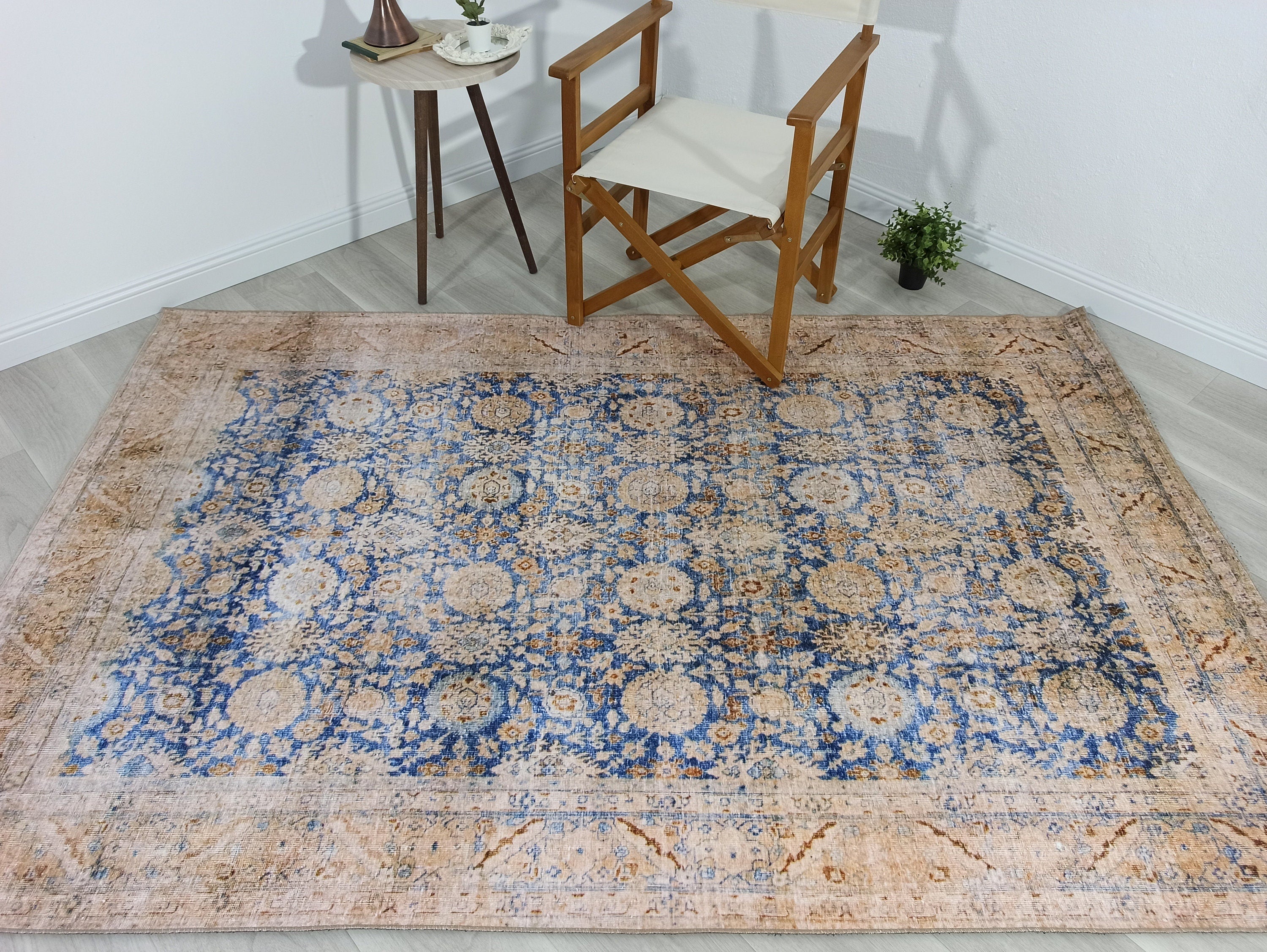 Anya Rug Turkish Neutral Beige Blue Oushak Rug-Rugs-Fame Rugs-2'x3' ft 60x90 cm-fame