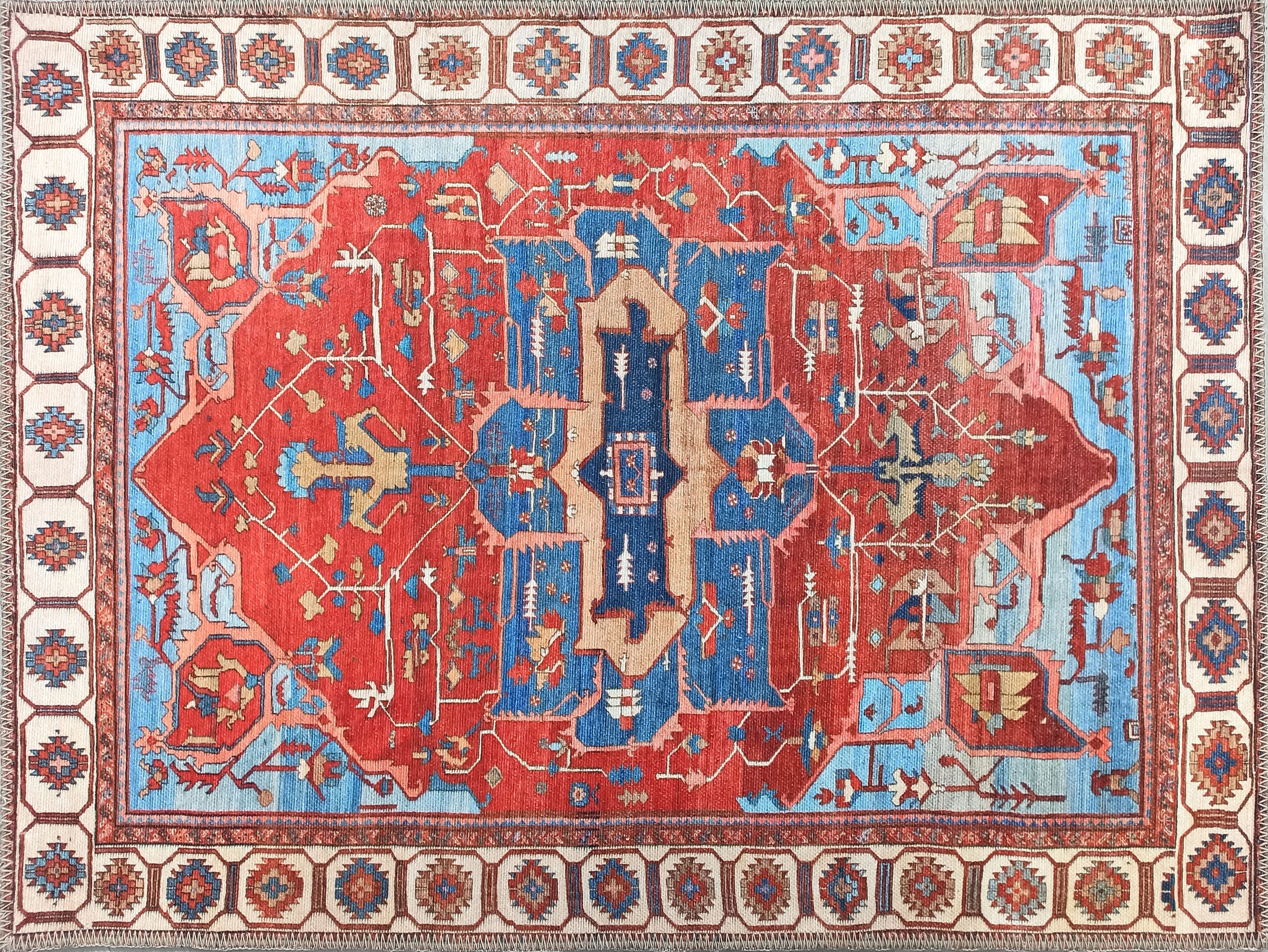 Ari Rug Antique Oriental Turkish Red & Blue Rug-Rugs-Fame Rugs-2'x3' ft 60x90 cm-fame