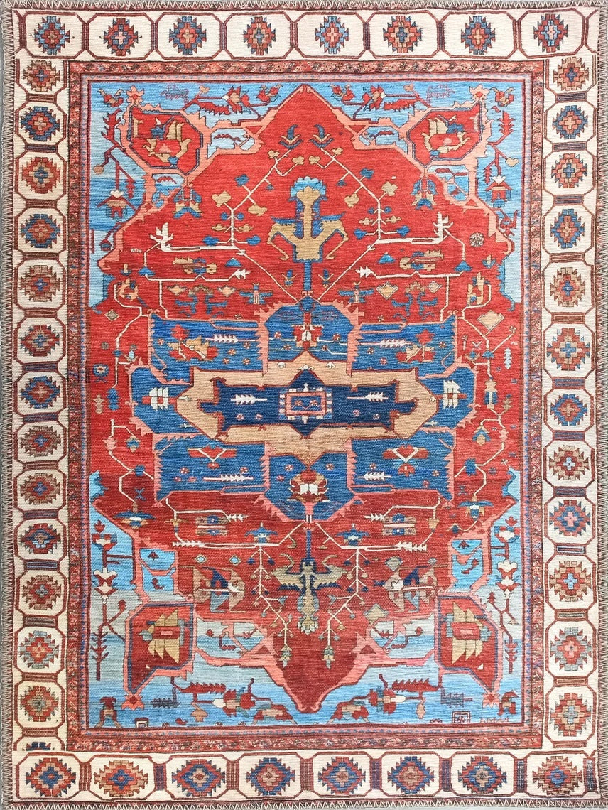 Ari Rug Antique Oriental Turkish Red & Blue Rug-Rugs-Fame Rugs-2'x3' ft 60x90 cm-fame