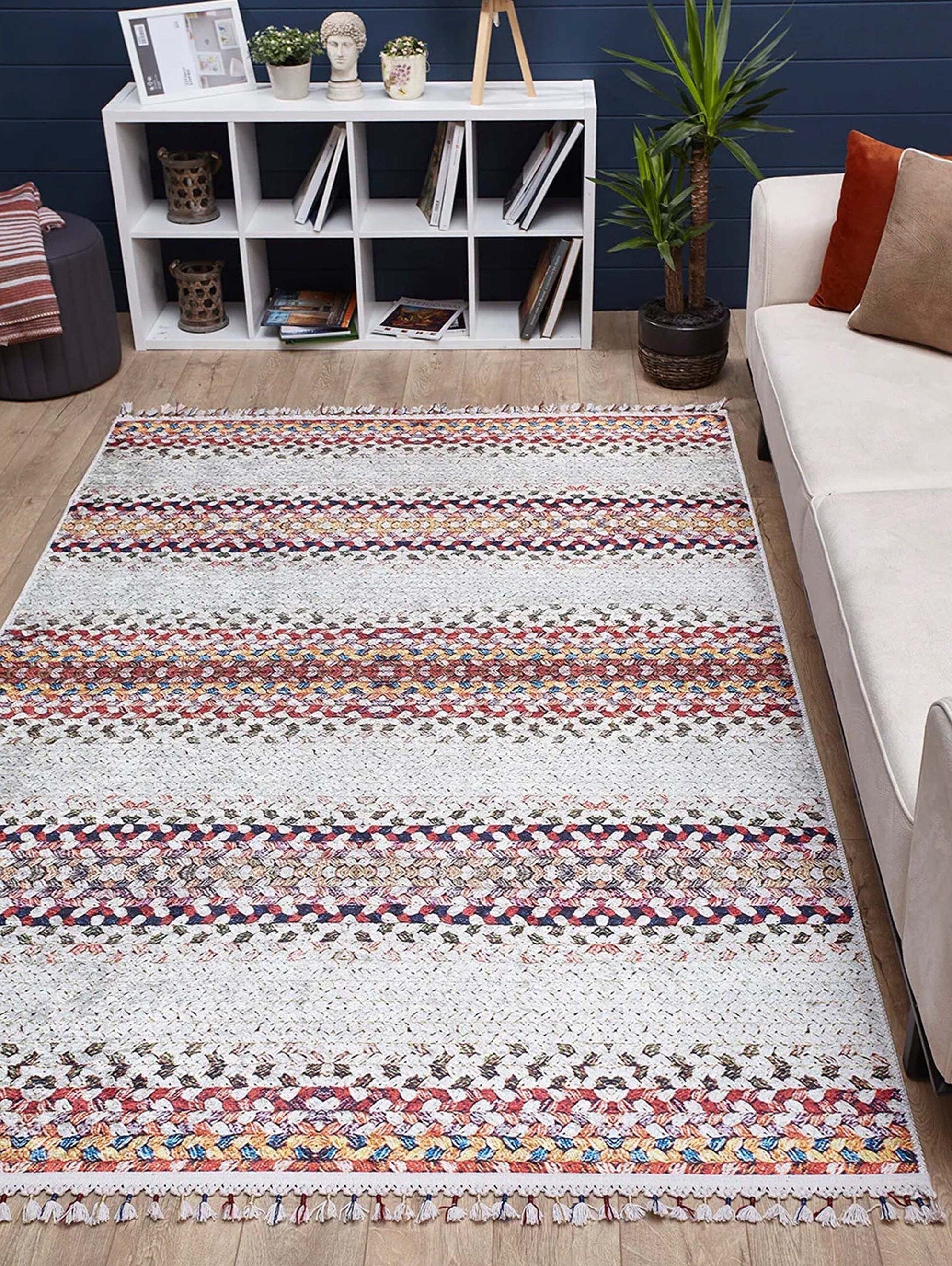 Ariana Neutral White Flatweave Colorful Rug-Fame Rugs-2'x3'ft 60x90cm-fame