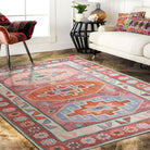 Aura Red Orange Herki Vintage Oushak Rug-famerugs-2&#39;x3&#39; ft 60x90cm-fame