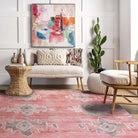 Aurelie Distressed Red Pink Beige Turkish Rug-famerugs-2&#39;x3&#39; ft 60x90cm-fame