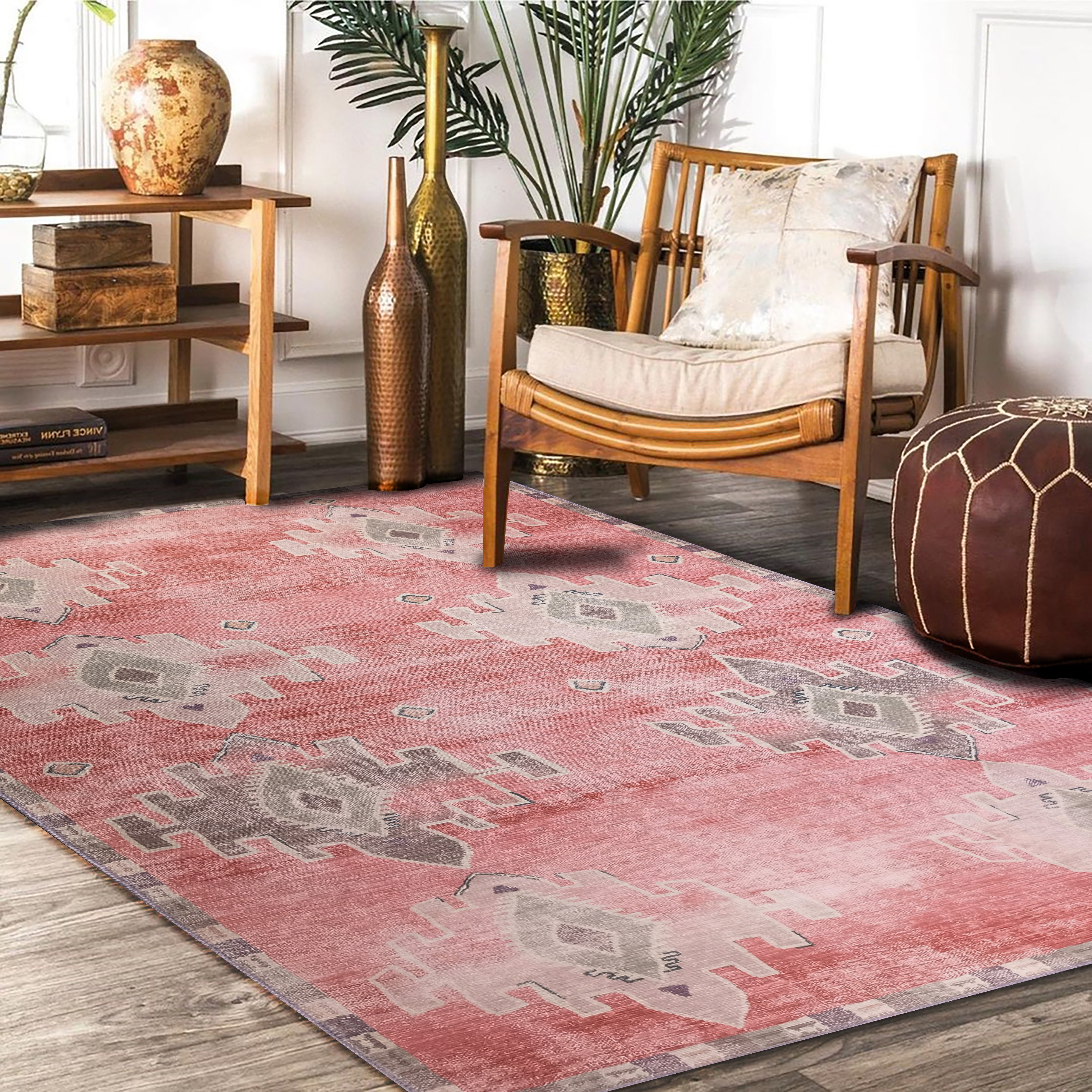 Aurelie Distressed Red Pink Beige Turkish Rug-famerugs-2&#39;x3&#39; ft 60x90cm-fame