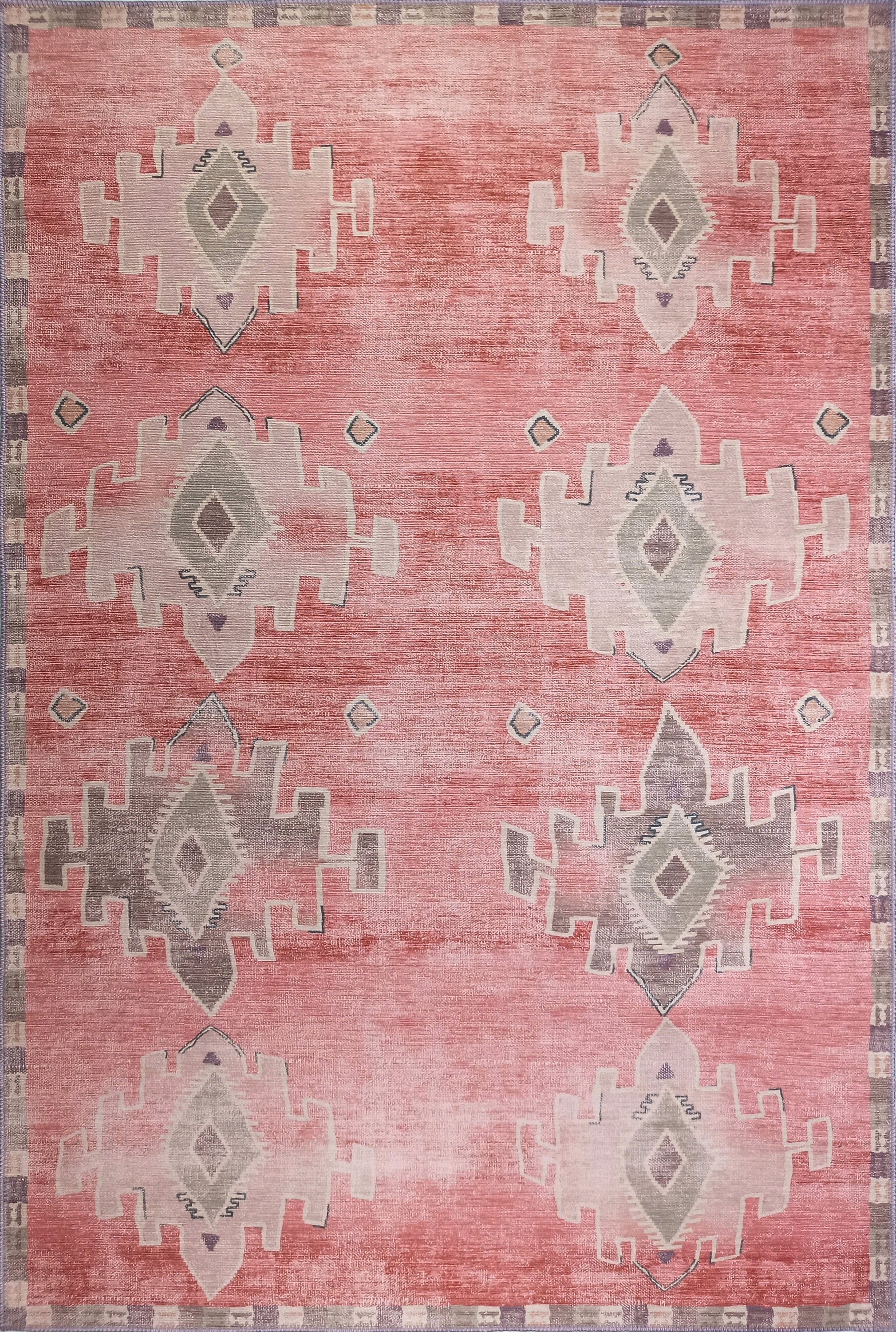 Aurelie Distressed Red Pink Beige Turkish Rug-famerugs-2&#39;x3&#39; ft 60x90cm-fame