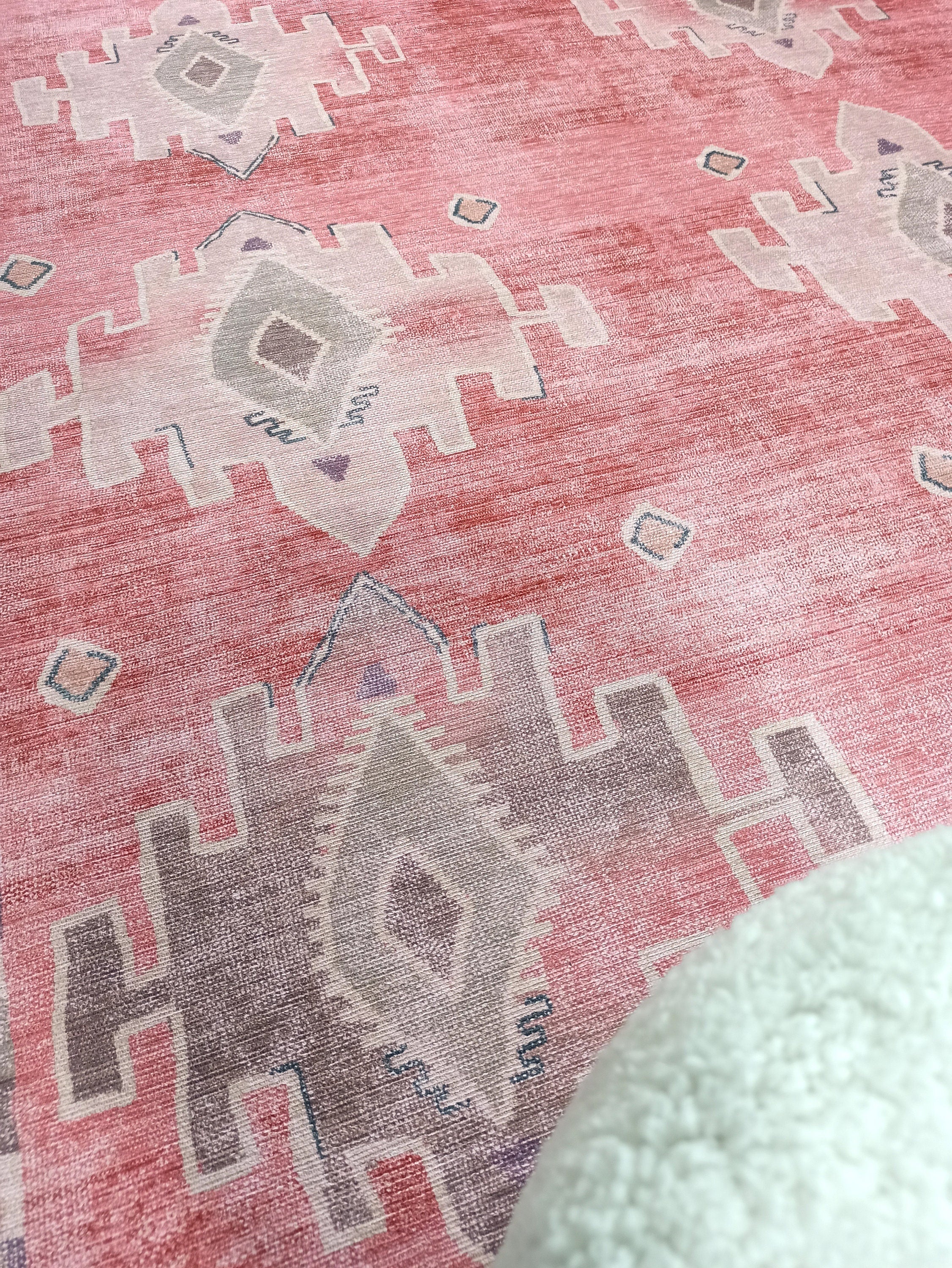 Aurelie Distressed Red Pink Beige Turkish Rug-famerugs-2&#39;x3&#39; ft 60x90cm-fame