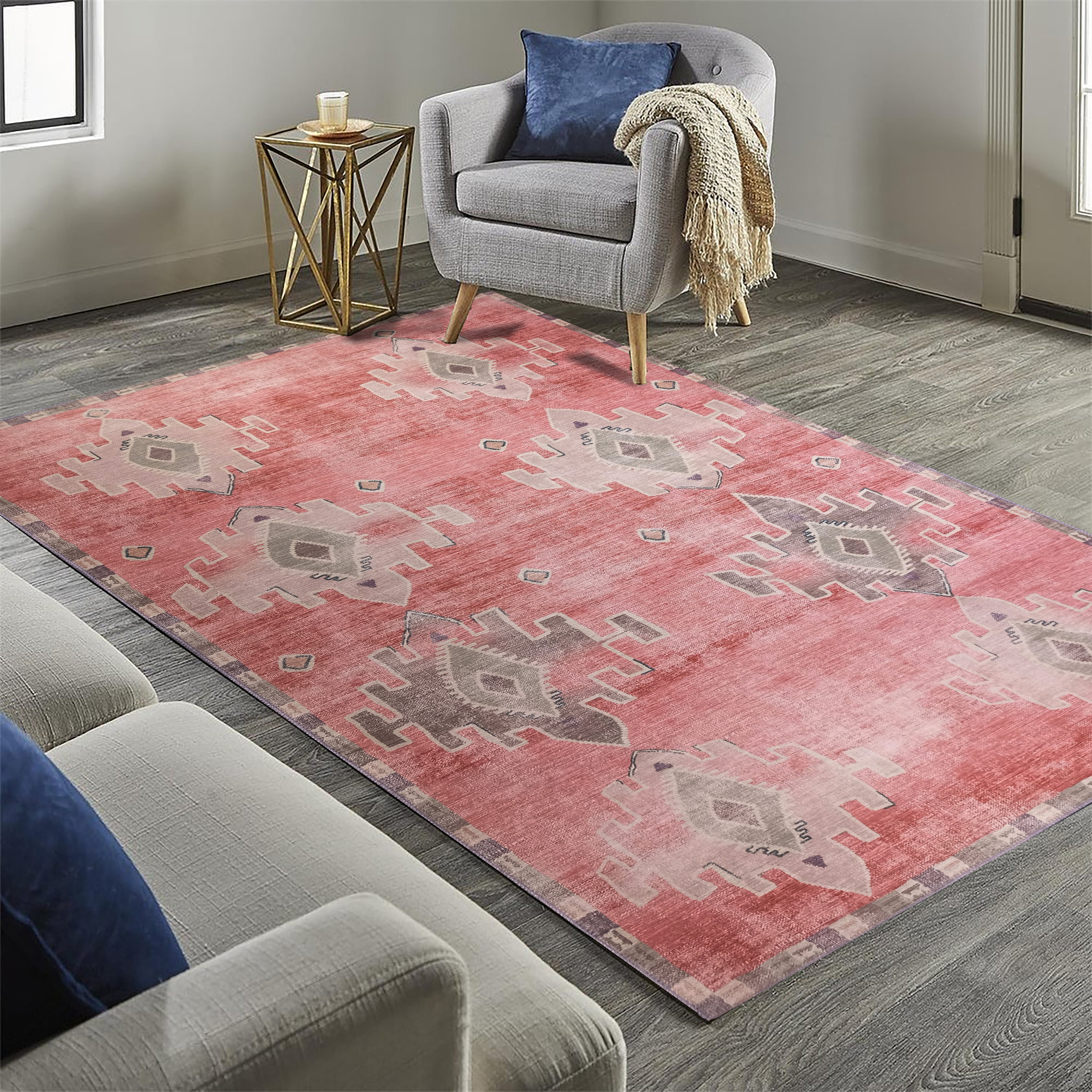 Aurelie Distressed Red Pink Beige Turkish Rug-famerugs-2&#39;x3&#39; ft 60x90cm-fame