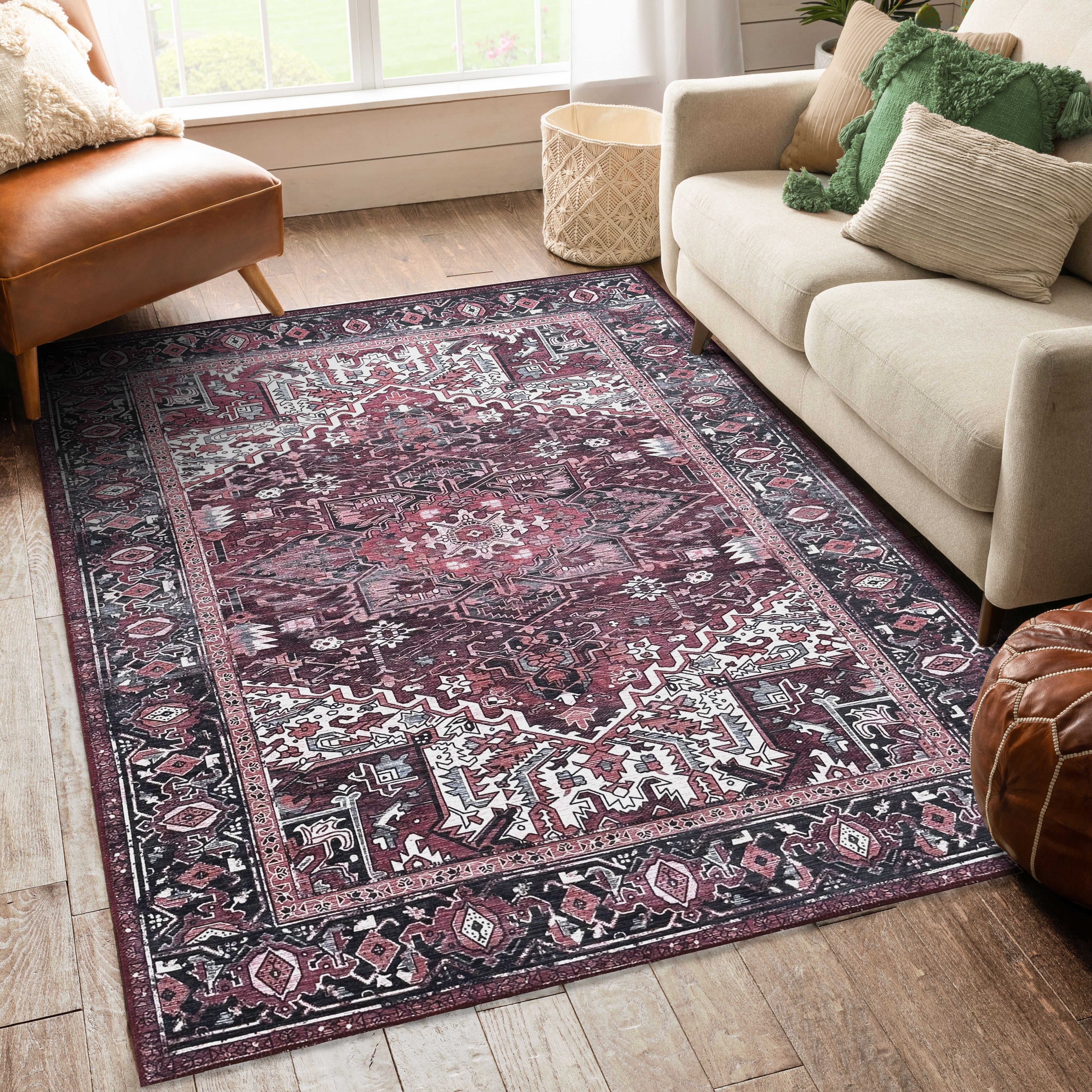 Avla Burgundy Red Floral Heriz Persian Rug-Area Rugs-famerugs-2'x3' ft 60x90 cm-fame