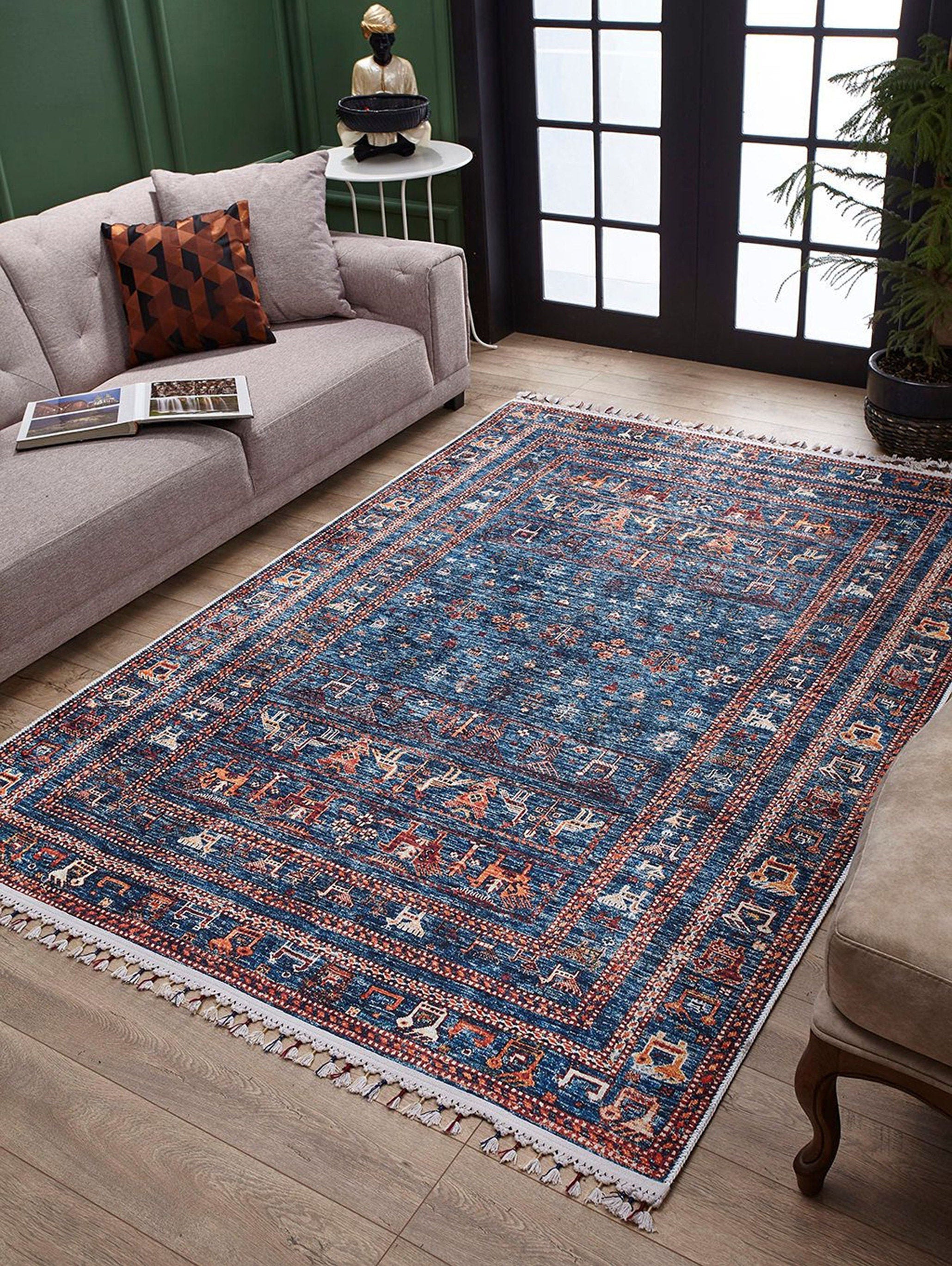 Ayda Turkish Oriental Blue Rug-Fame Rugs-2'x3'ft 60x90cm-fame