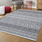 Basma Turkish Geometric Gray Black Rug-Fame Rugs-2'x3'ft 60x90cm-fame