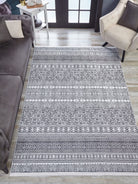 Basma Turkish Geometric Gray Black Rug-Fame Rugs-2'x3'ft 60x90cm-fame