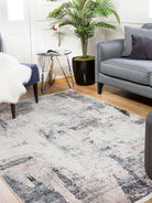 Bayda Turkish Distressed Abstract Gray Ivory Rug-Fame Rugs-2'x3'ft 60x90cm-fame