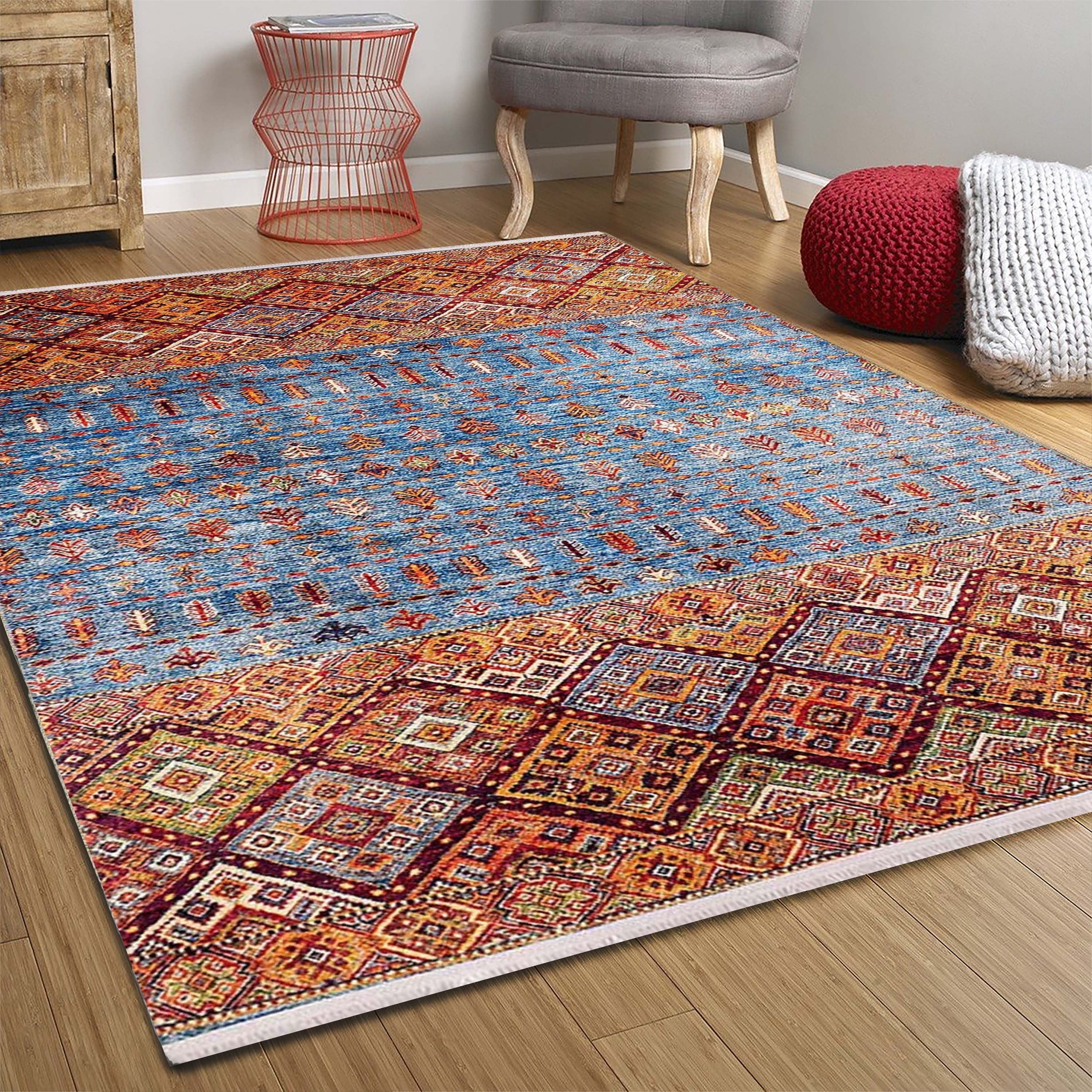 Benya Turkish Kilim Orange Blue Rug-Fame Rugs-2'x3'ft 60x90cm-fame