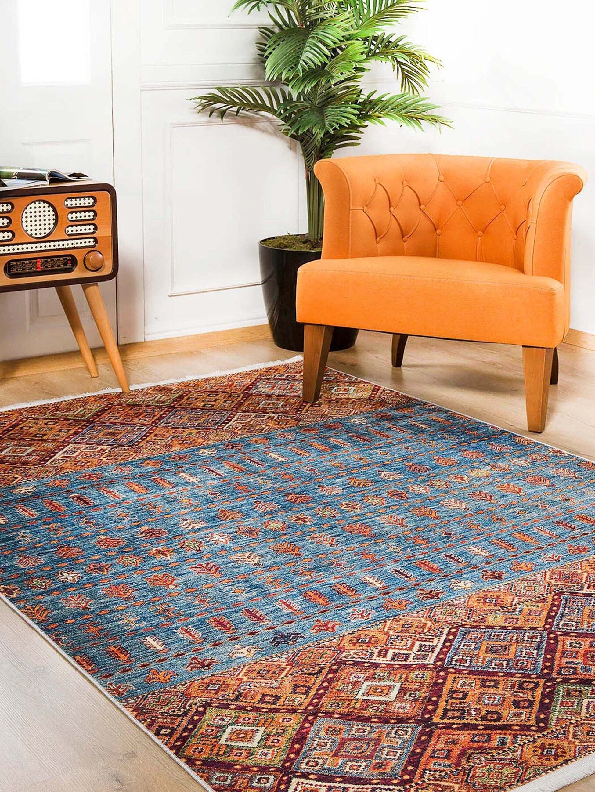 Benya Turkish Kilim Orange Blue Rug-Fame Rugs-2'x3'ft 60x90cm-fame