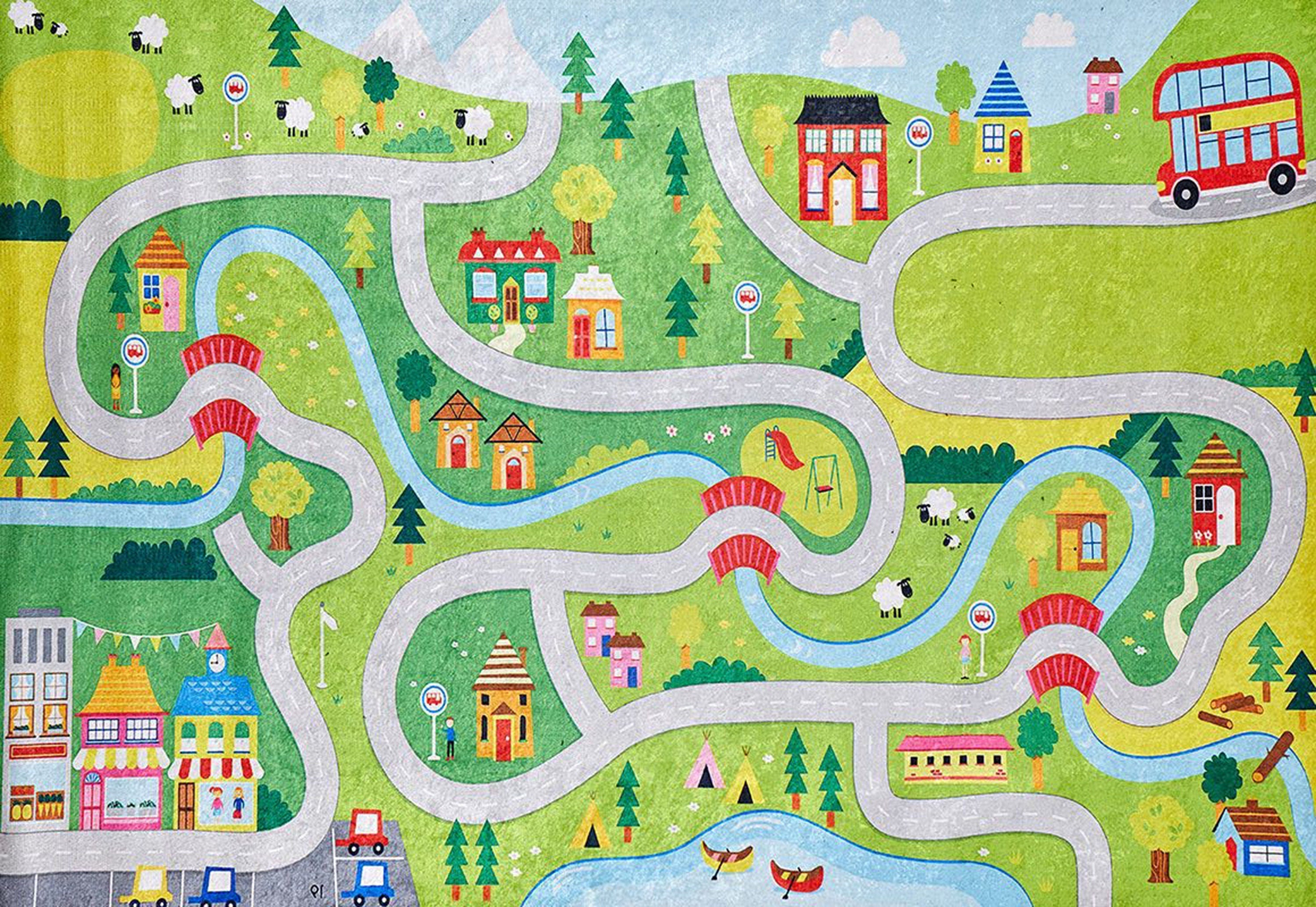 City Map Kids Green Play Rug-Fame Rugs-2'x3'ft 60x90cm-fame