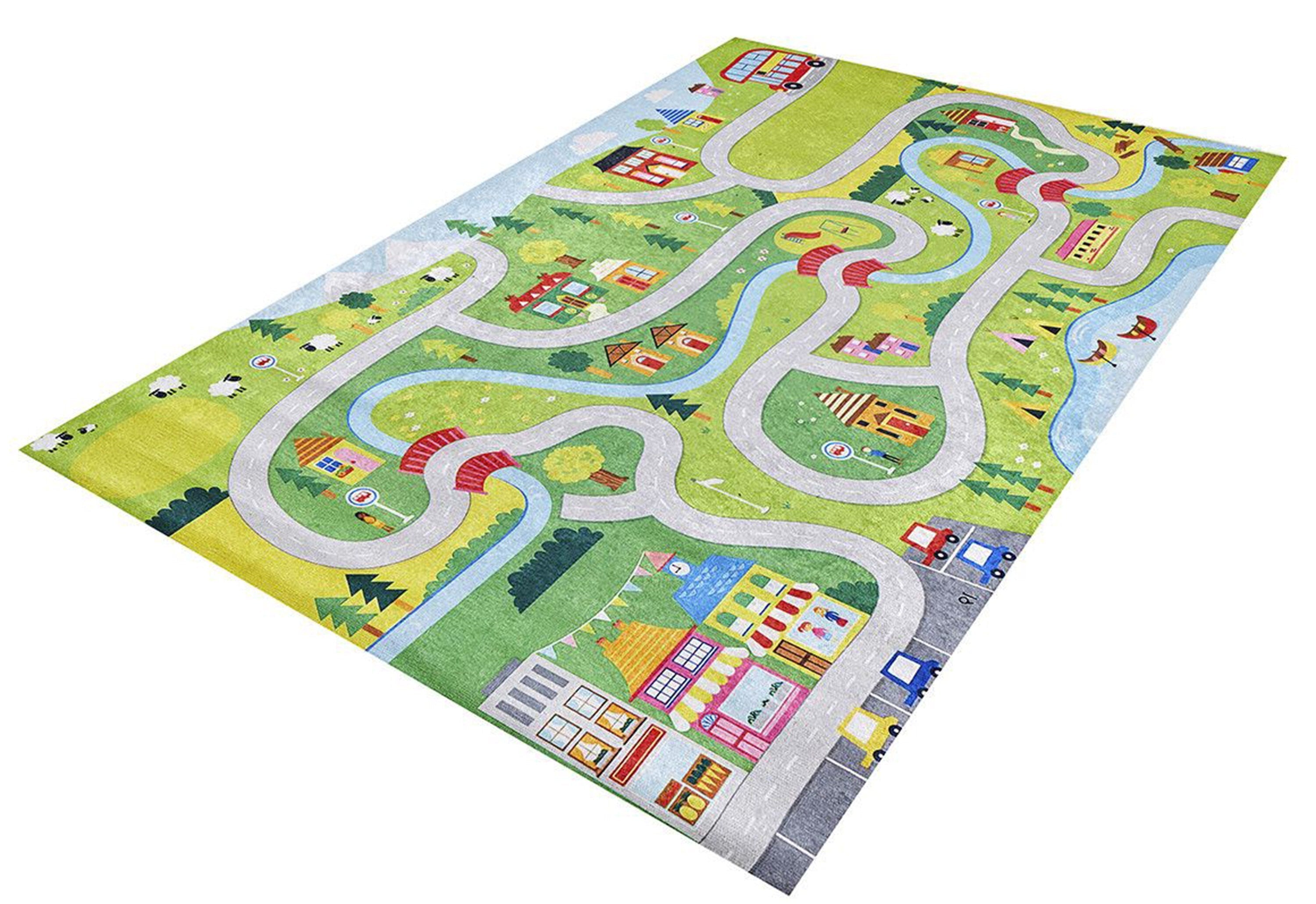 City Map Kids Green Play Rug-Fame Rugs-2'x3'ft 60x90cm-fame