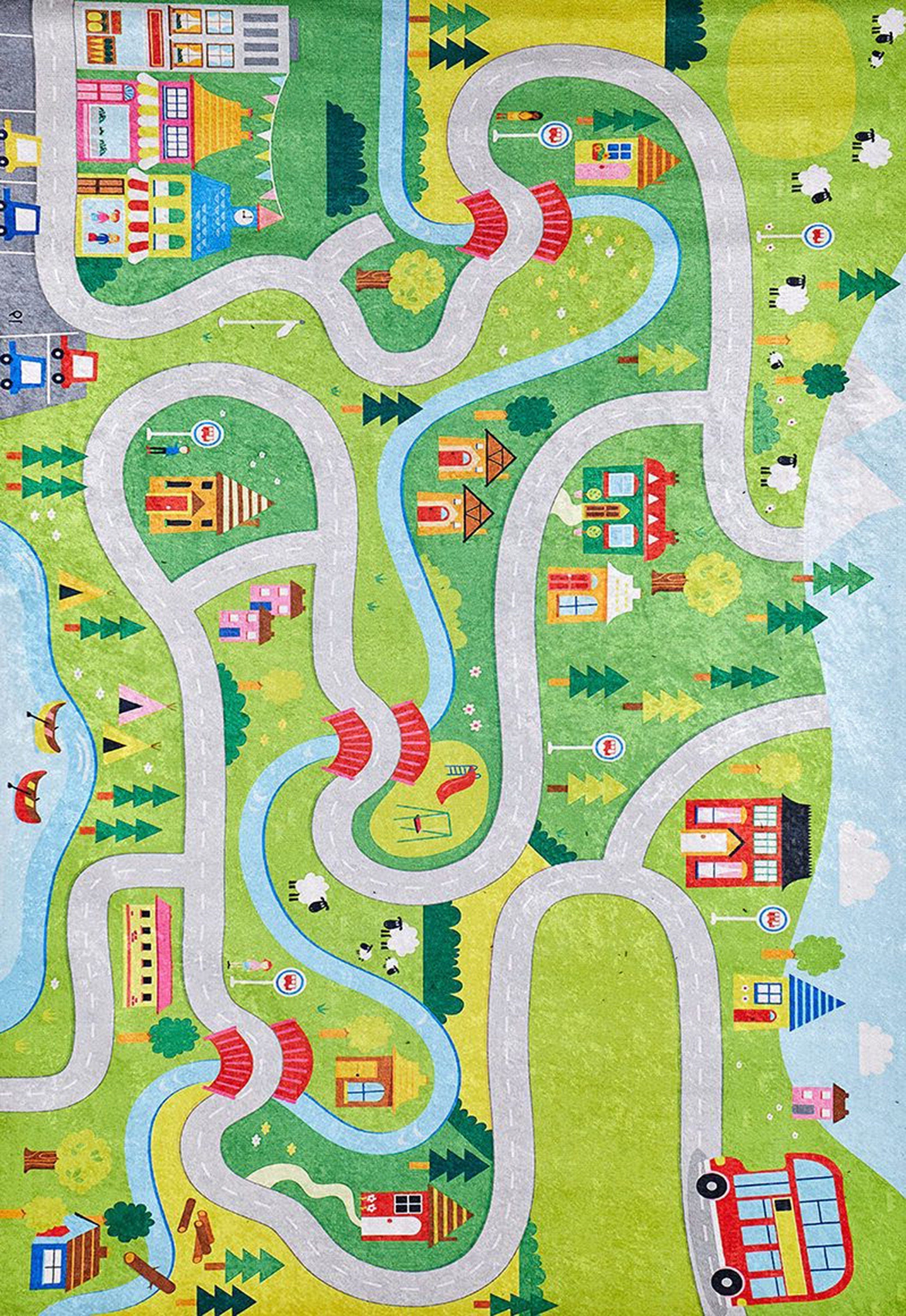 City Map Kids Green Play Rug-Fame Rugs-2'x3'ft 60x90cm-fame