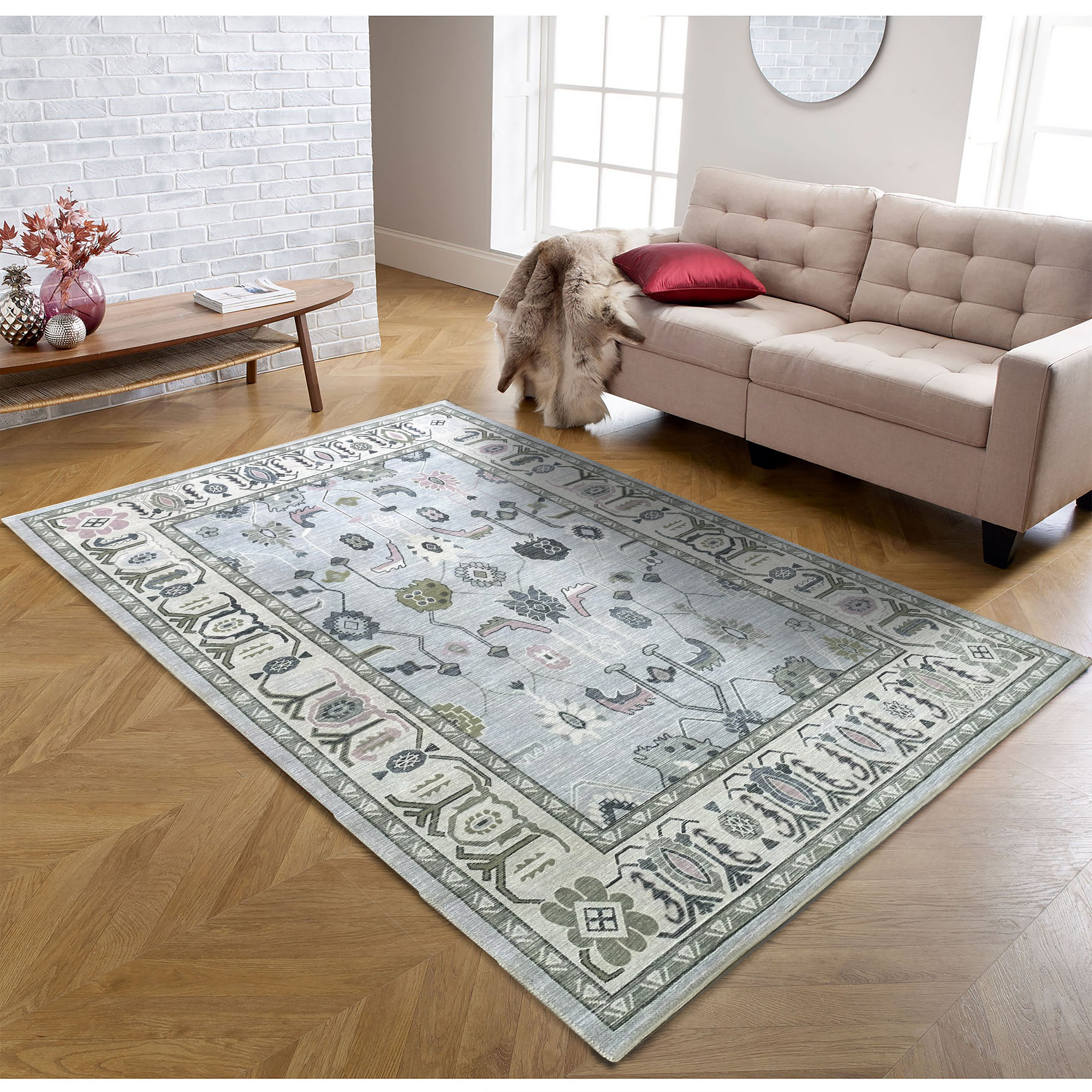 Corinne Pastel Blue Cream Modern Oushak Rug-Oushak Rug-famerugs-2'x3' ft 60x90cm-fame