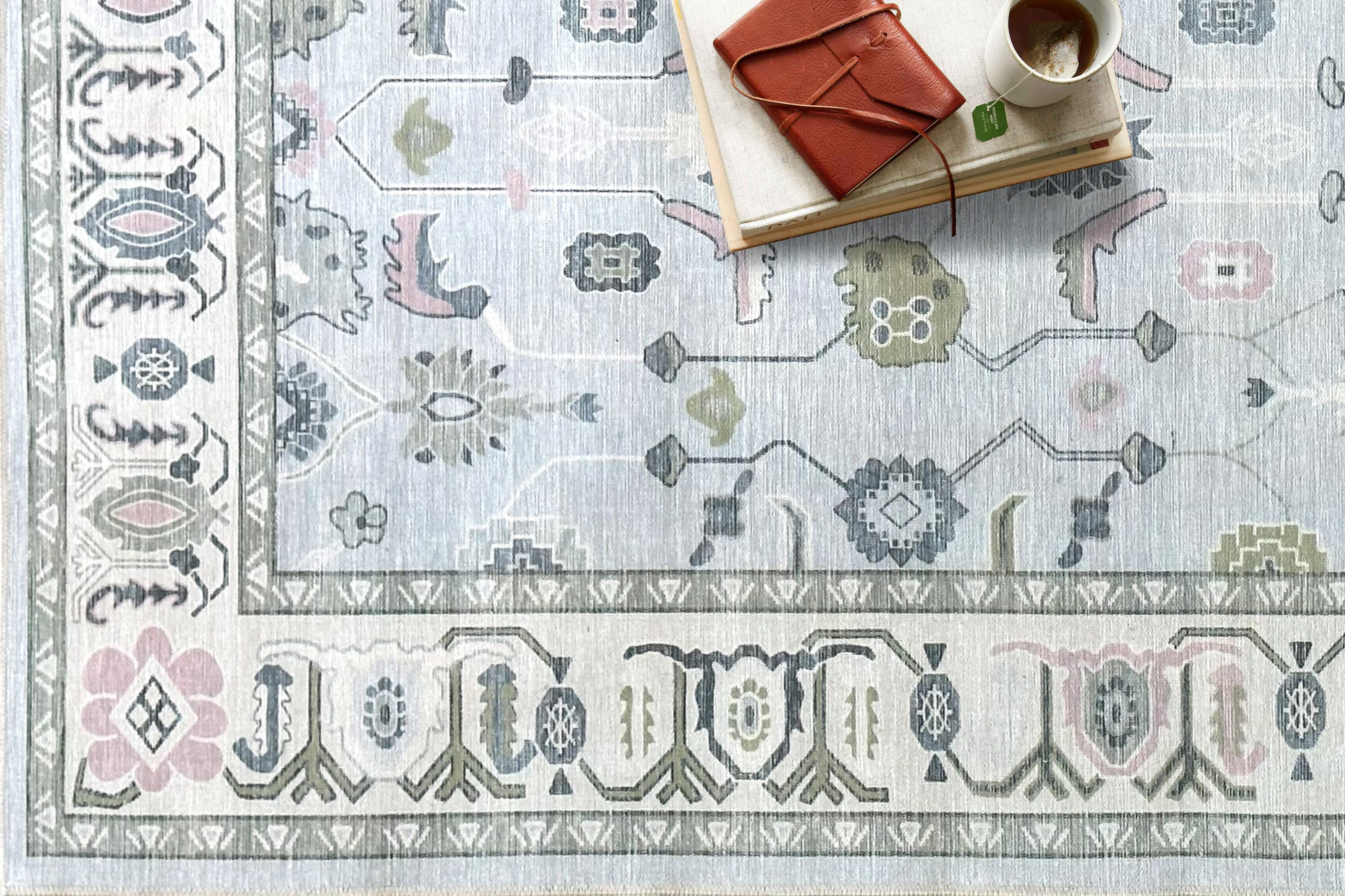 Corinne Pastel Blue Cream Modern Oushak Rug-Oushak Rug-famerugs-2'x3' ft 60x90cm-fame