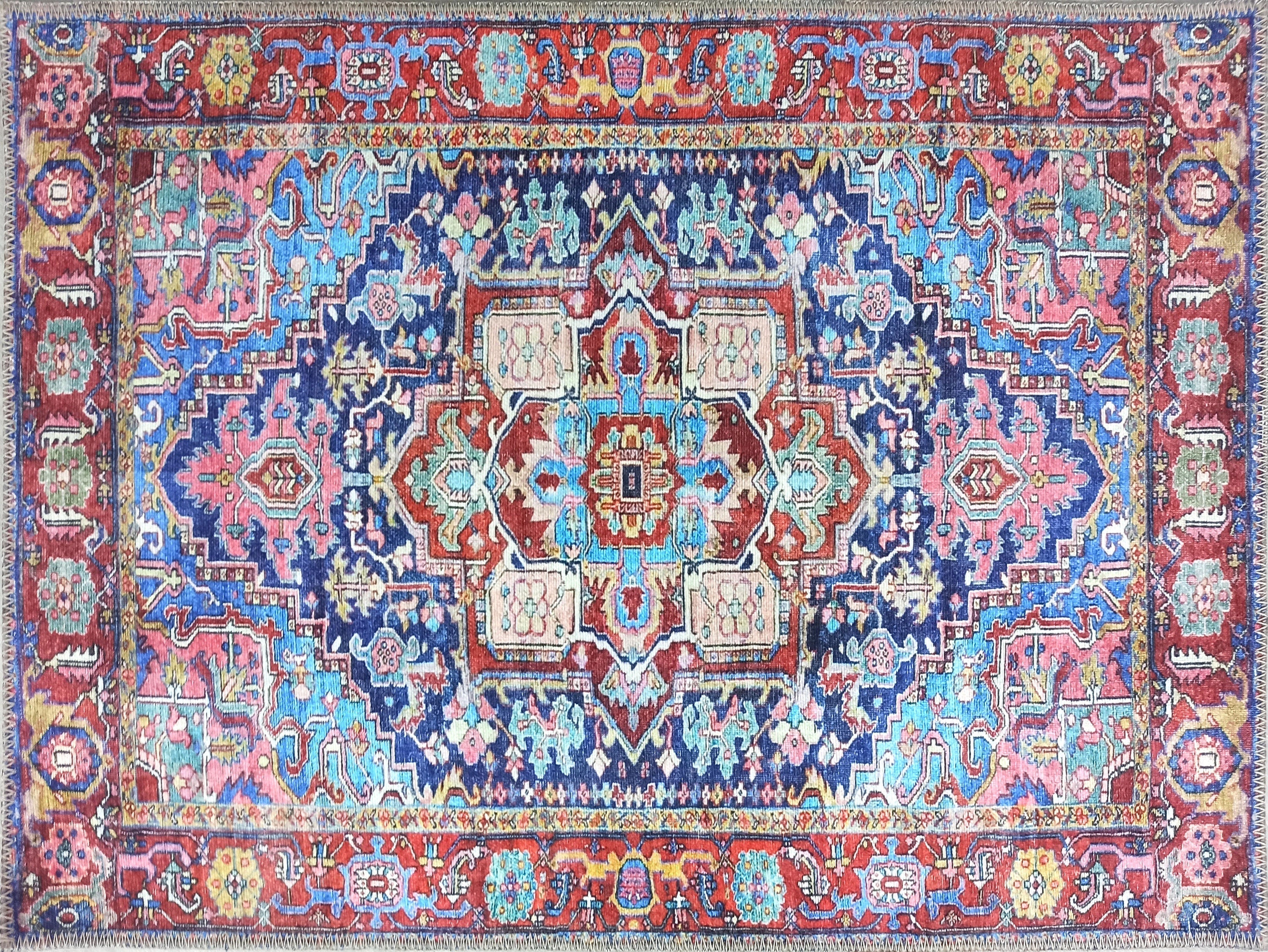 Dala RugVintage Pink Navy Blue Rug-Rugs-Fame Rugs-2'x3' ft 60x90 cm-fame