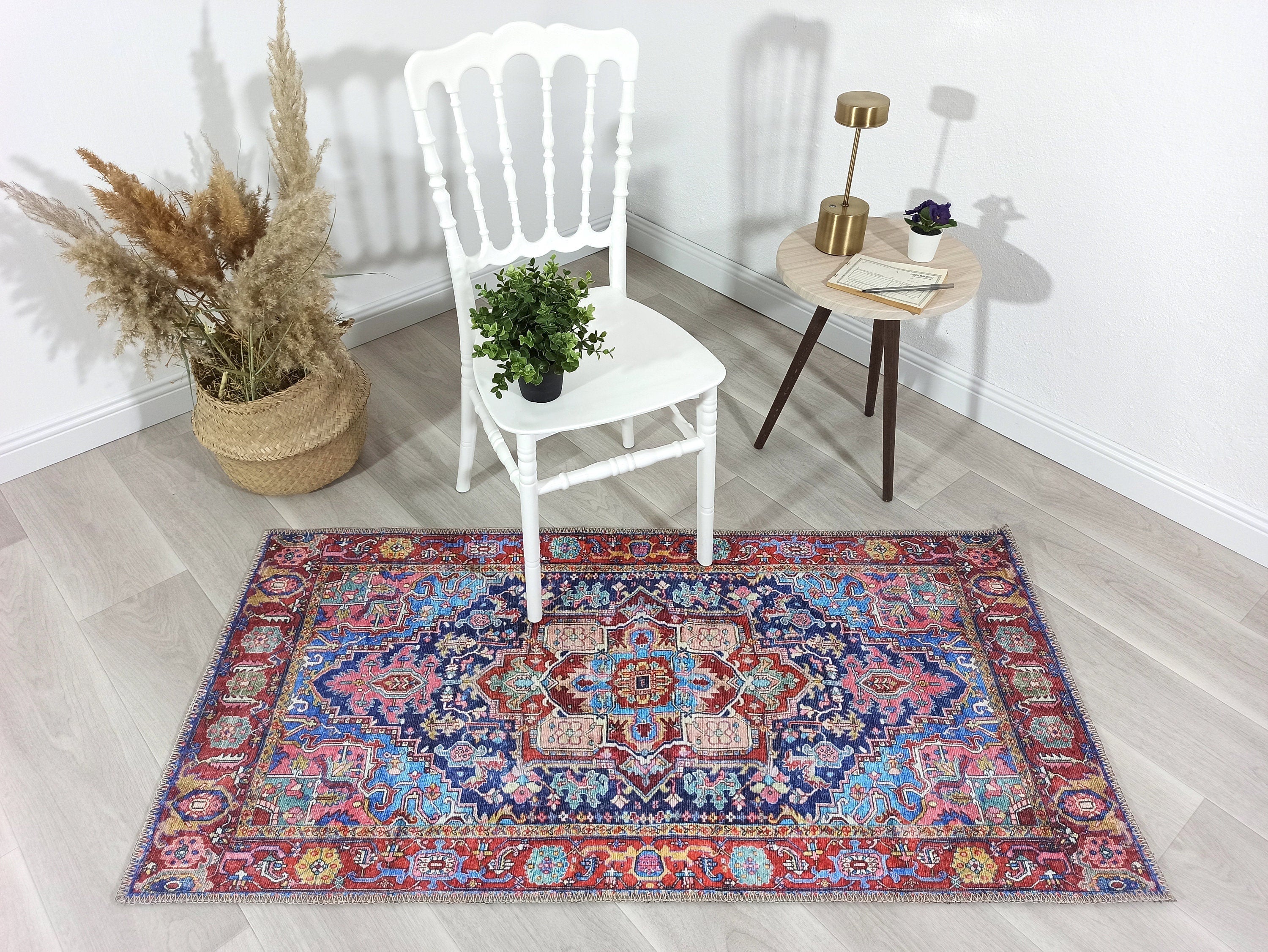 Dala RugVintage Pink Navy Blue Rug-Rugs-Fame Rugs-2'x3' ft 60x90 cm-fame